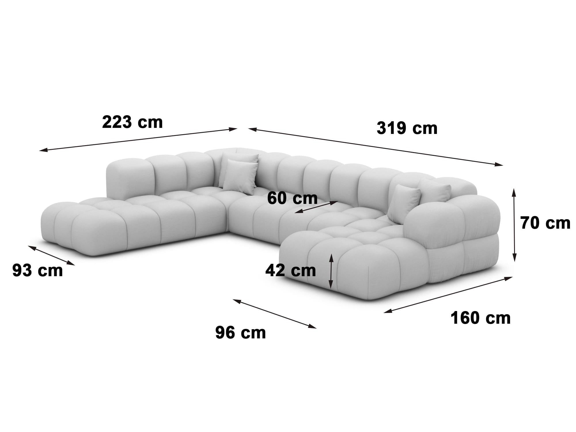 Wohnlandschaft Monteverde Lounge U-Form in Stoff Hellgrau
