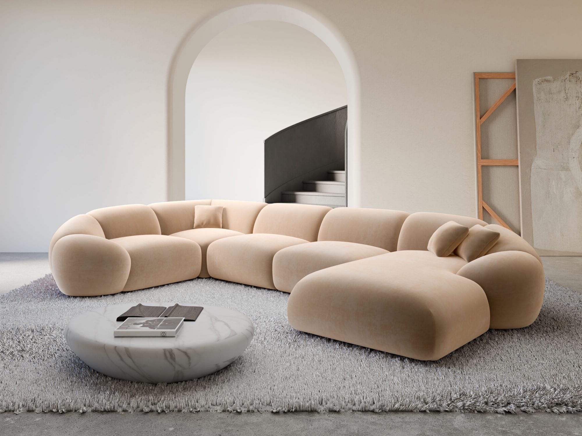 Wohnlandschaft Solverde XL U-Form in Stoff beige