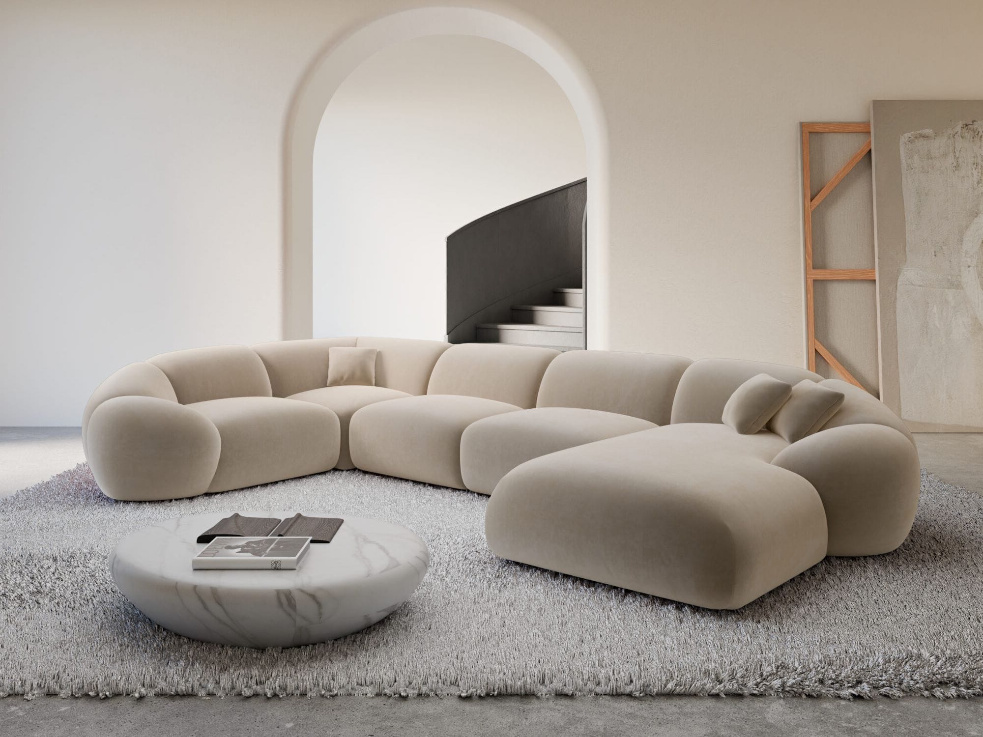 Wohnlandschaft Solverde XL in Stoff creme