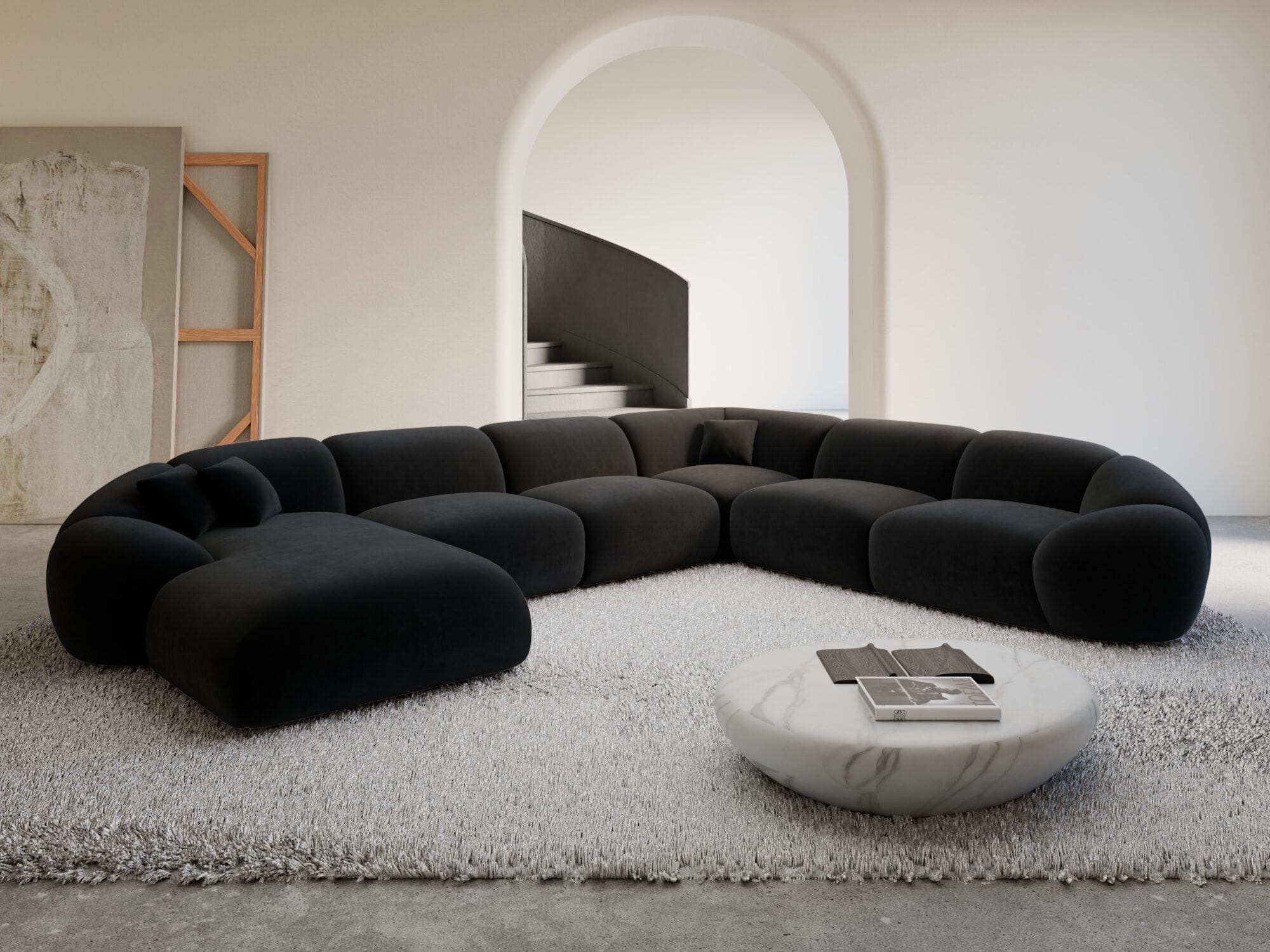 Polster Wohnlandschaft Solverde XXL U-Form Schwarz