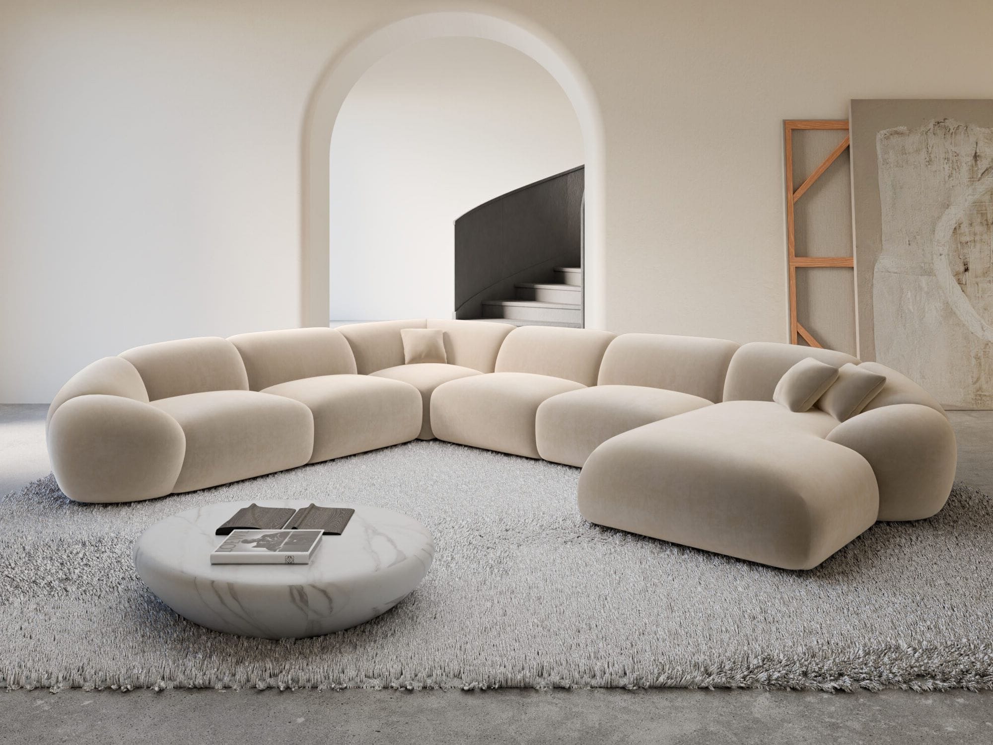 Polster Wohnlandschaft Solverde XXL U-Form Creme