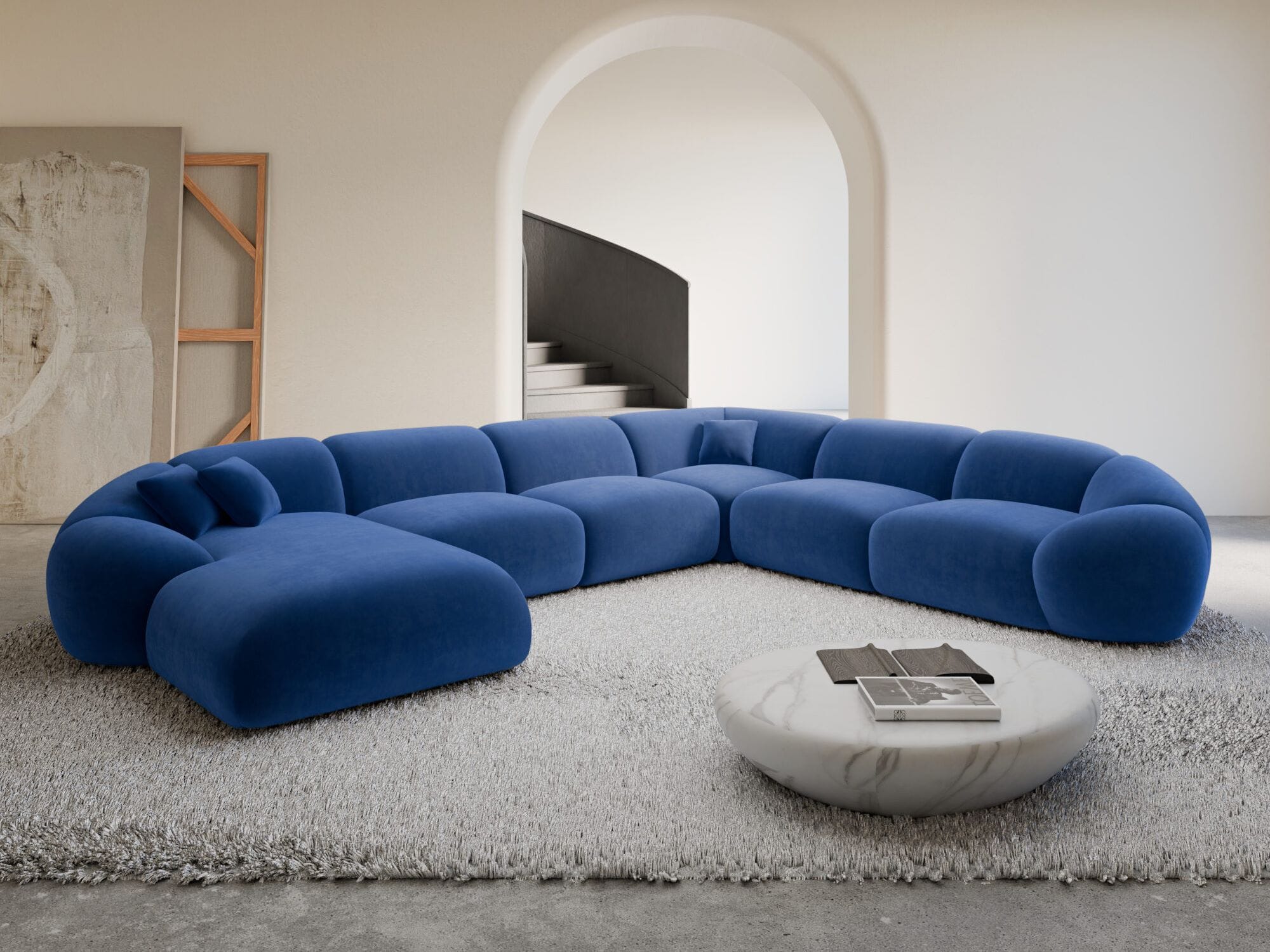 Polster Wohnlandschaft Solverde XXL U-Form Dunkelblau
