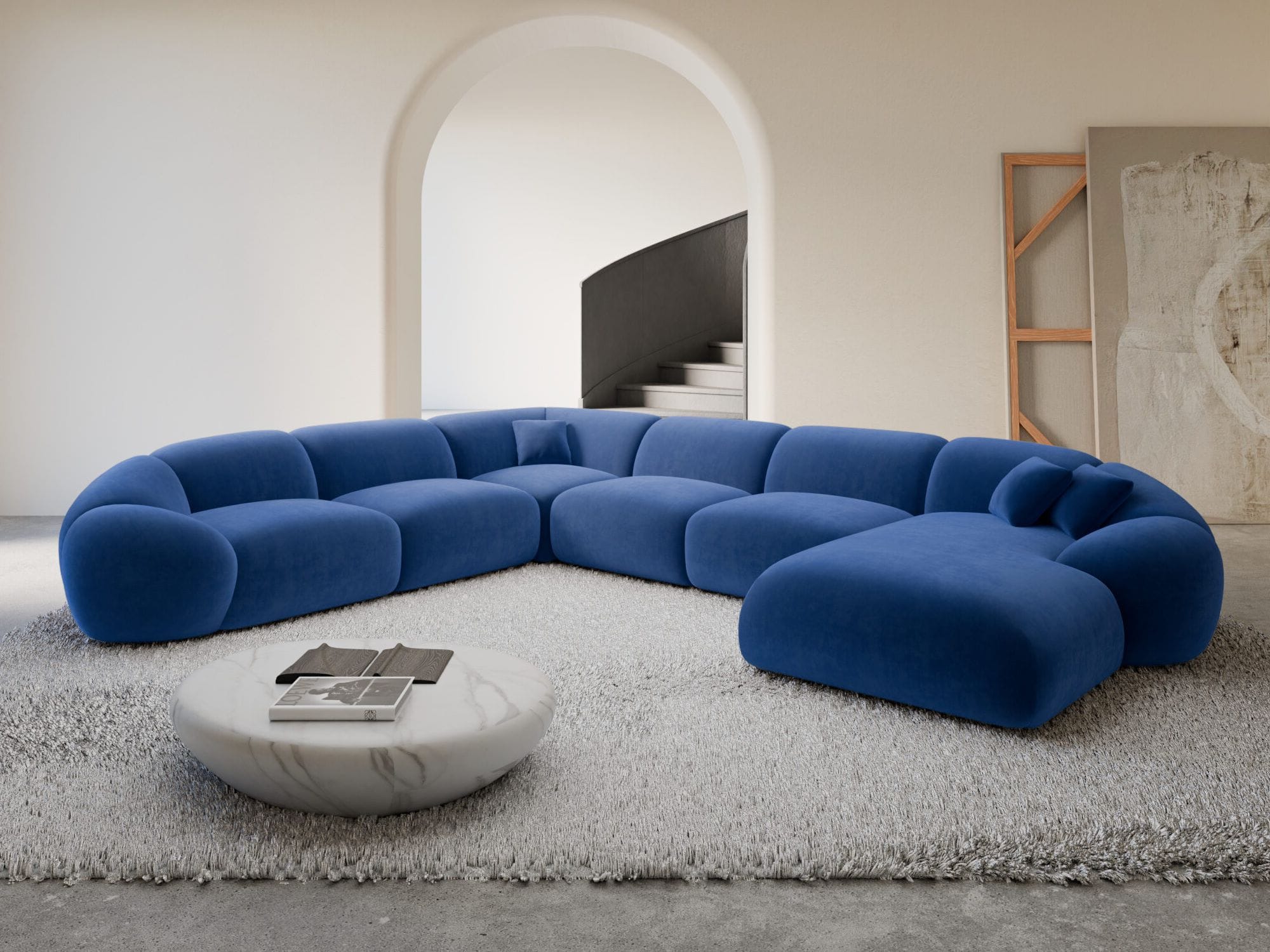 Polster Wohnlandschaft Solverde XXL U-Form Dunkelblau