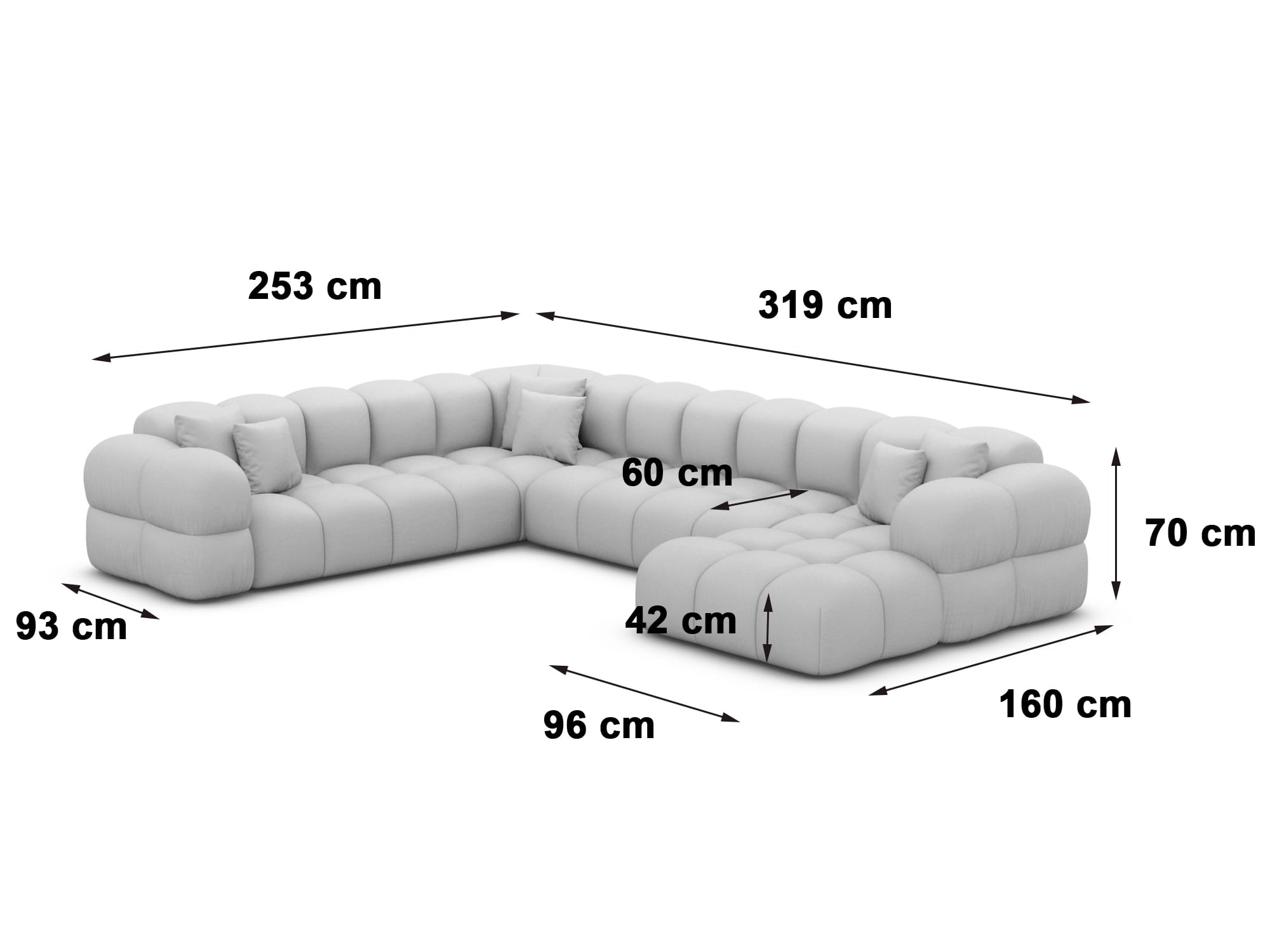 Polster Wohnlandschaft Solverde XXL U-Form Hellgrau