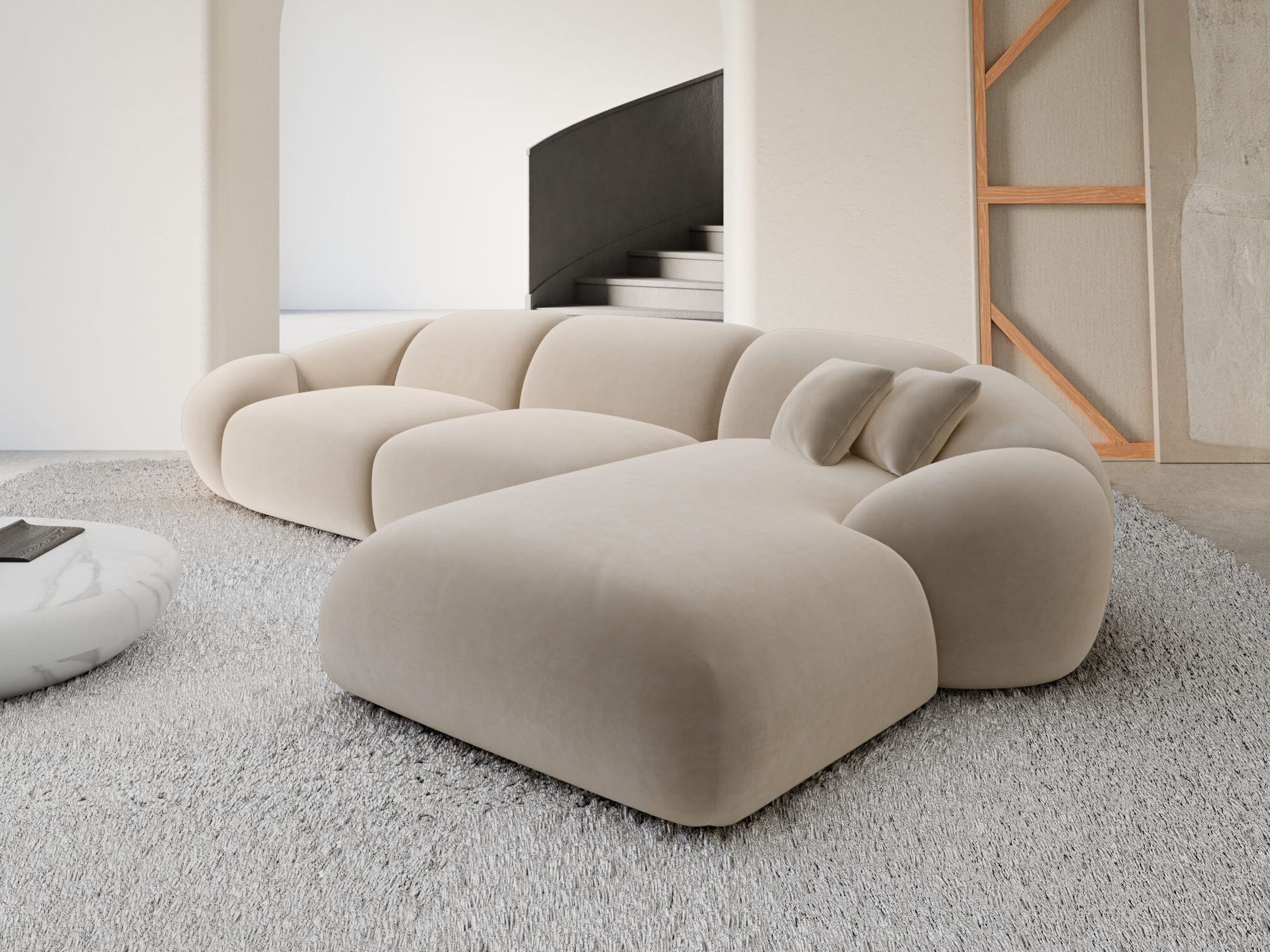 Polster Ecksofa Solverde L Form kurz Creme