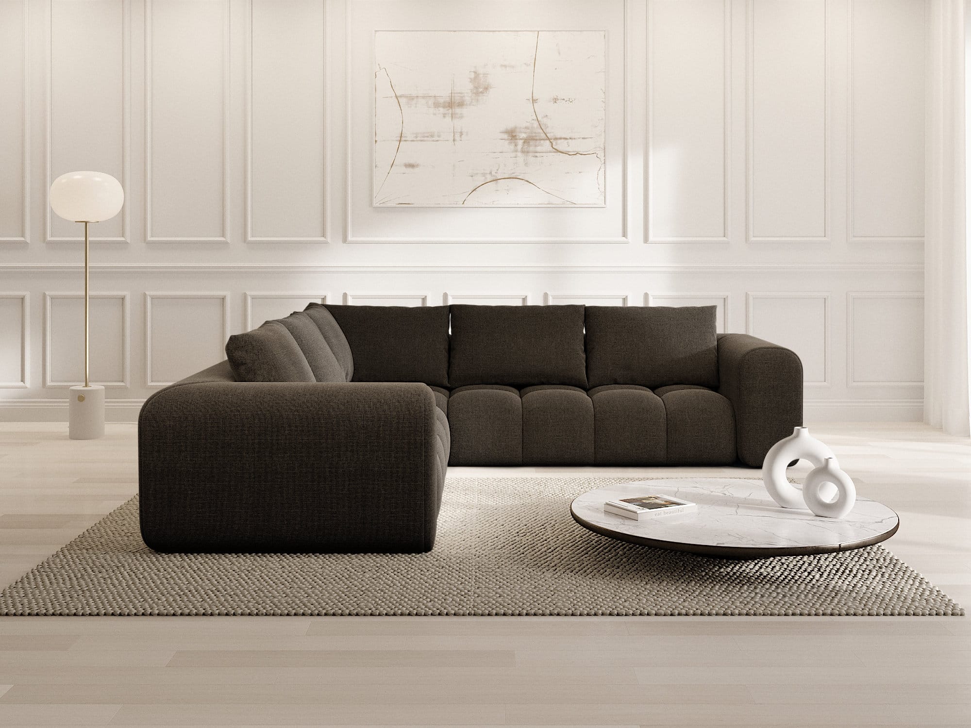 Couch Casaluna L-Form in Stoff Schwarz