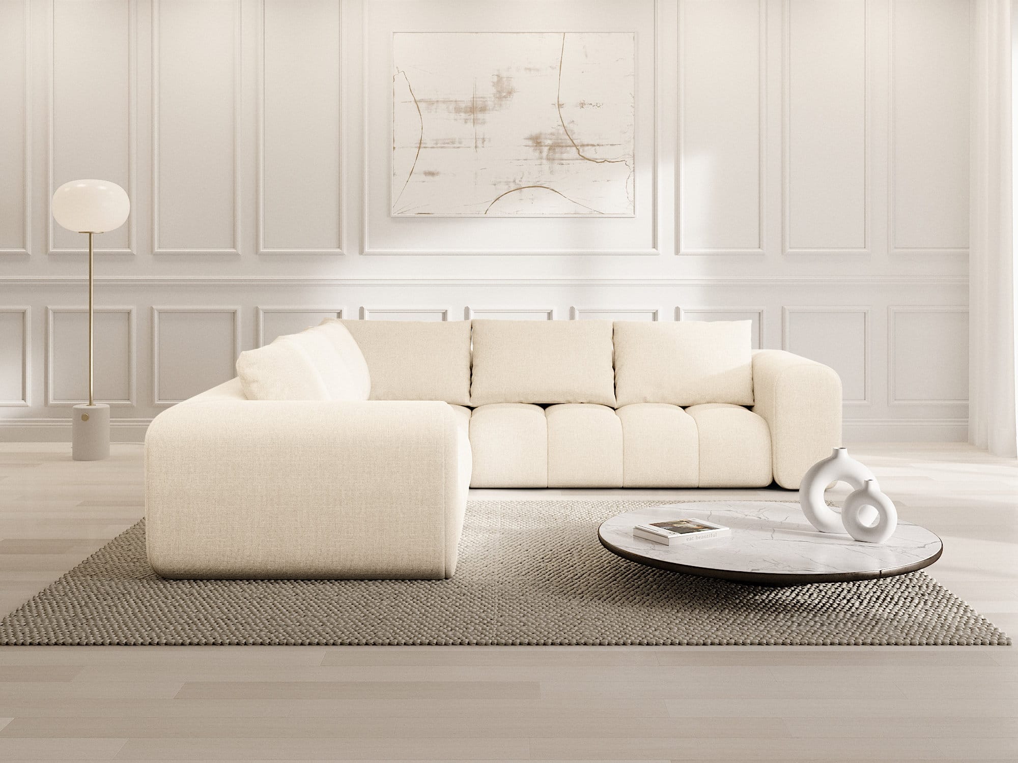 Couch Casaluna L Form in Stoff creme