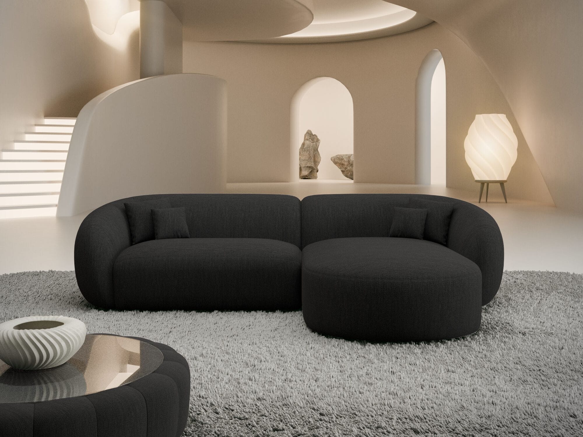 Stoff Ecksofa Sorelia L Form Kurz schwarz