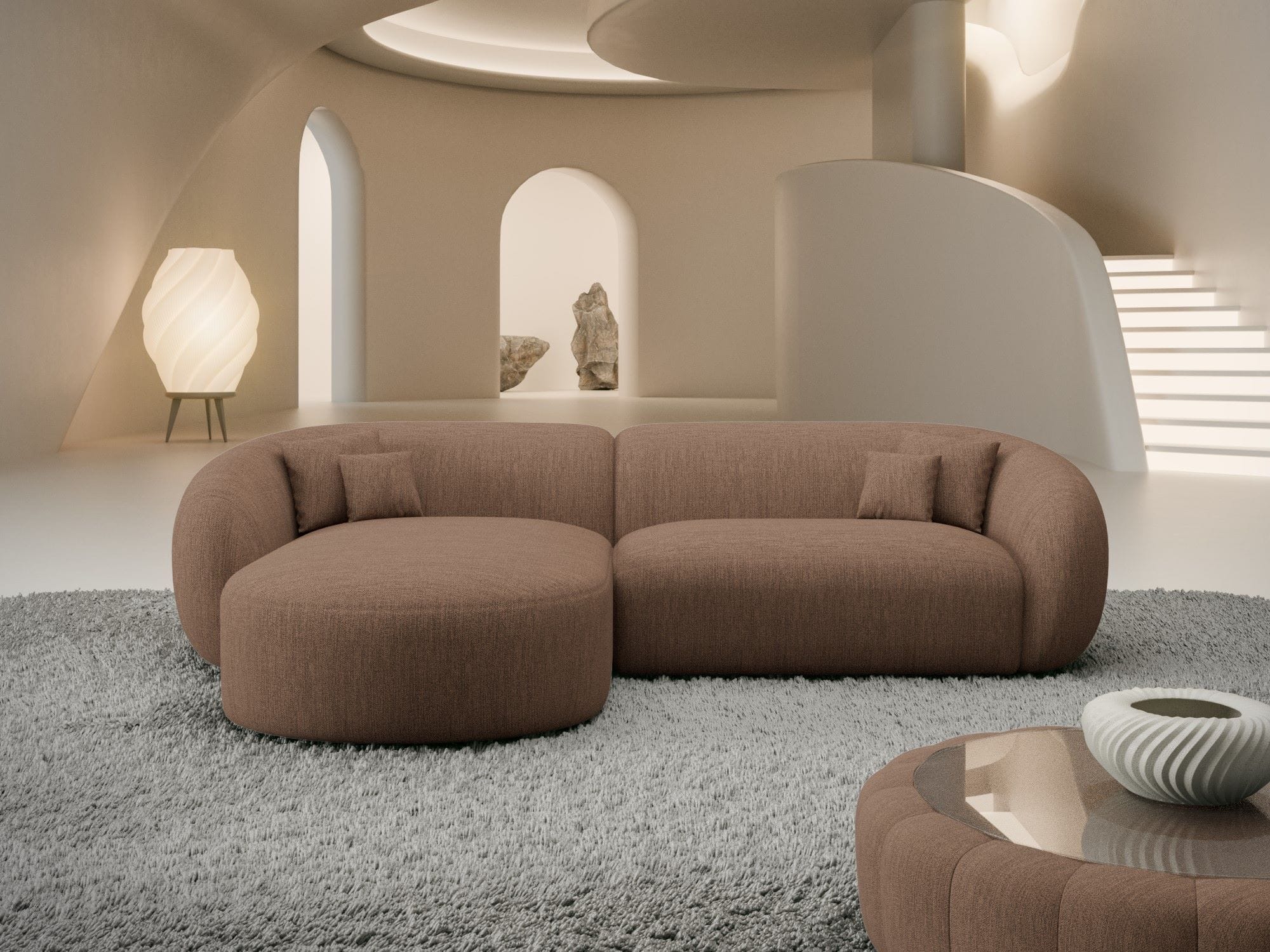 Stoff Ecksofa Sorelia L-Form Kurz Braun