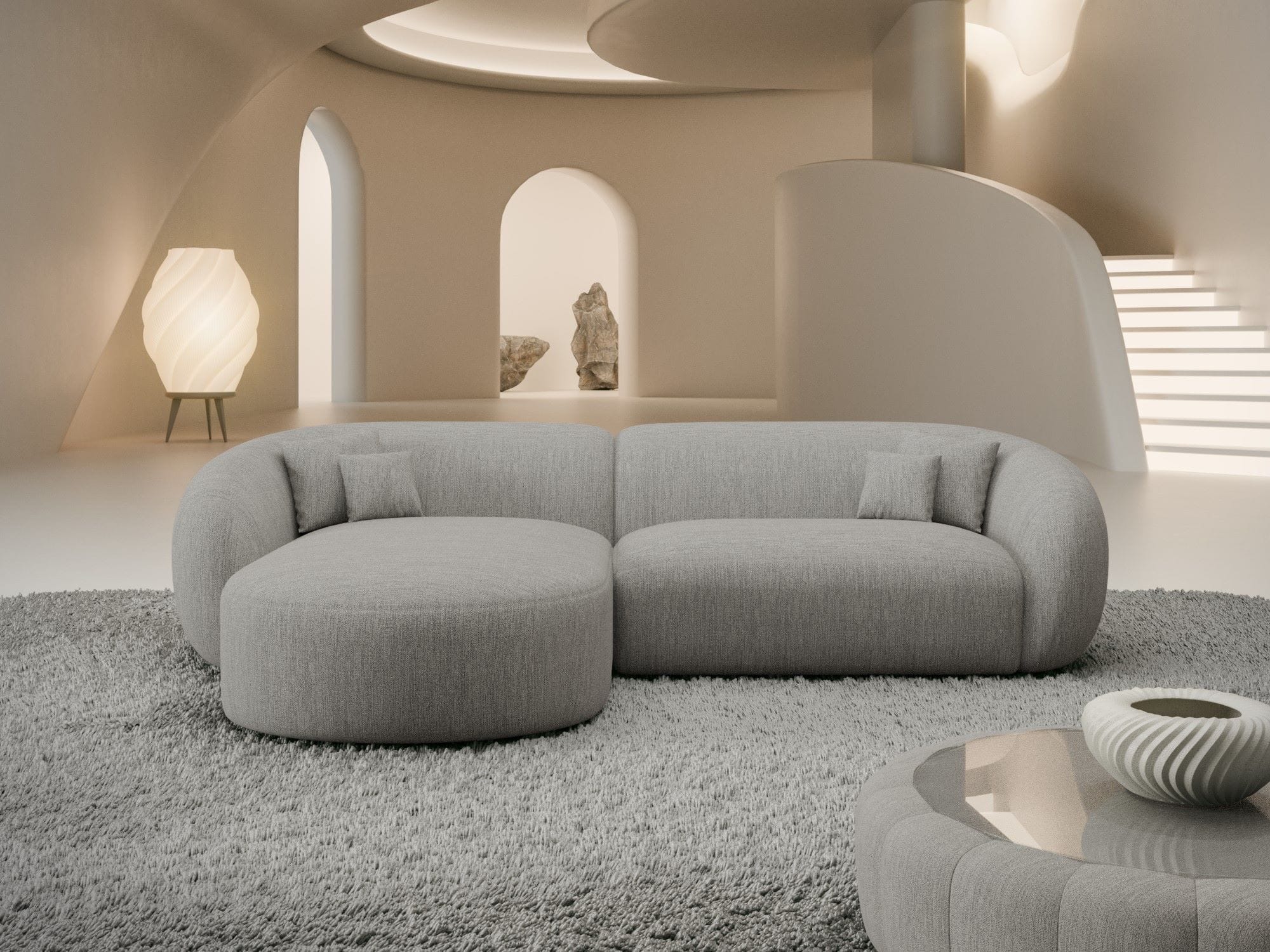 Stoff Ecksofa Sorelia L Form Kurz hellgrau