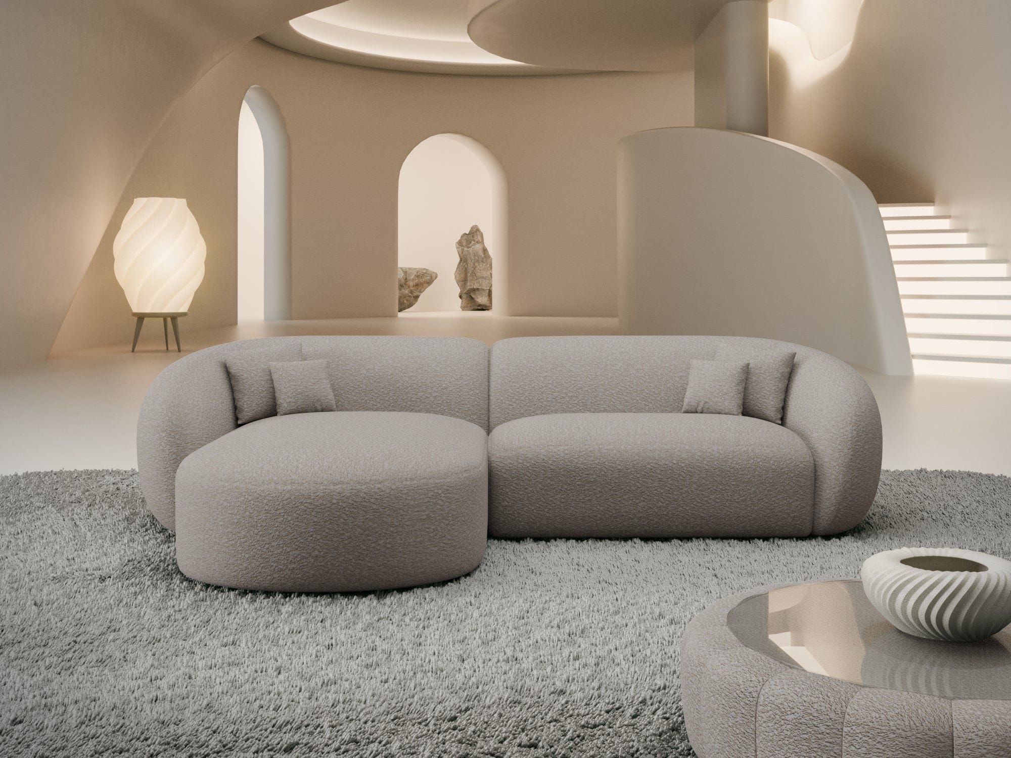 Stoff Ecksofa Sorelia L Form Kurz pearl