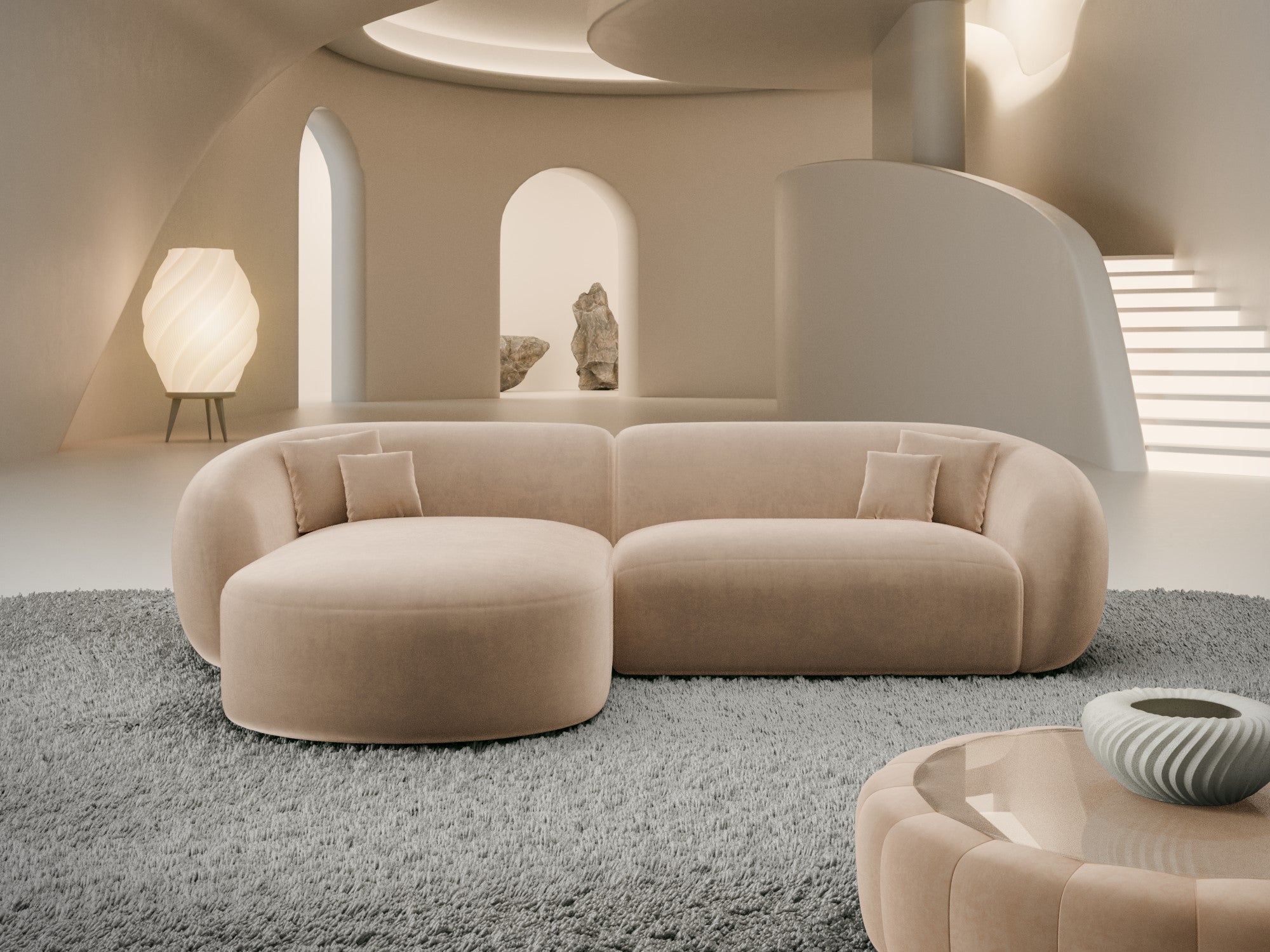 Polster Ecksofa Sorelia L Form kurz Beige
