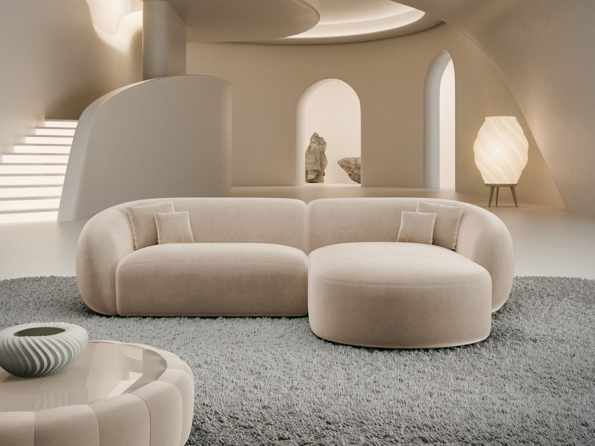 Stoff Ecksofa Sorelia L-Form Kurz Creme
