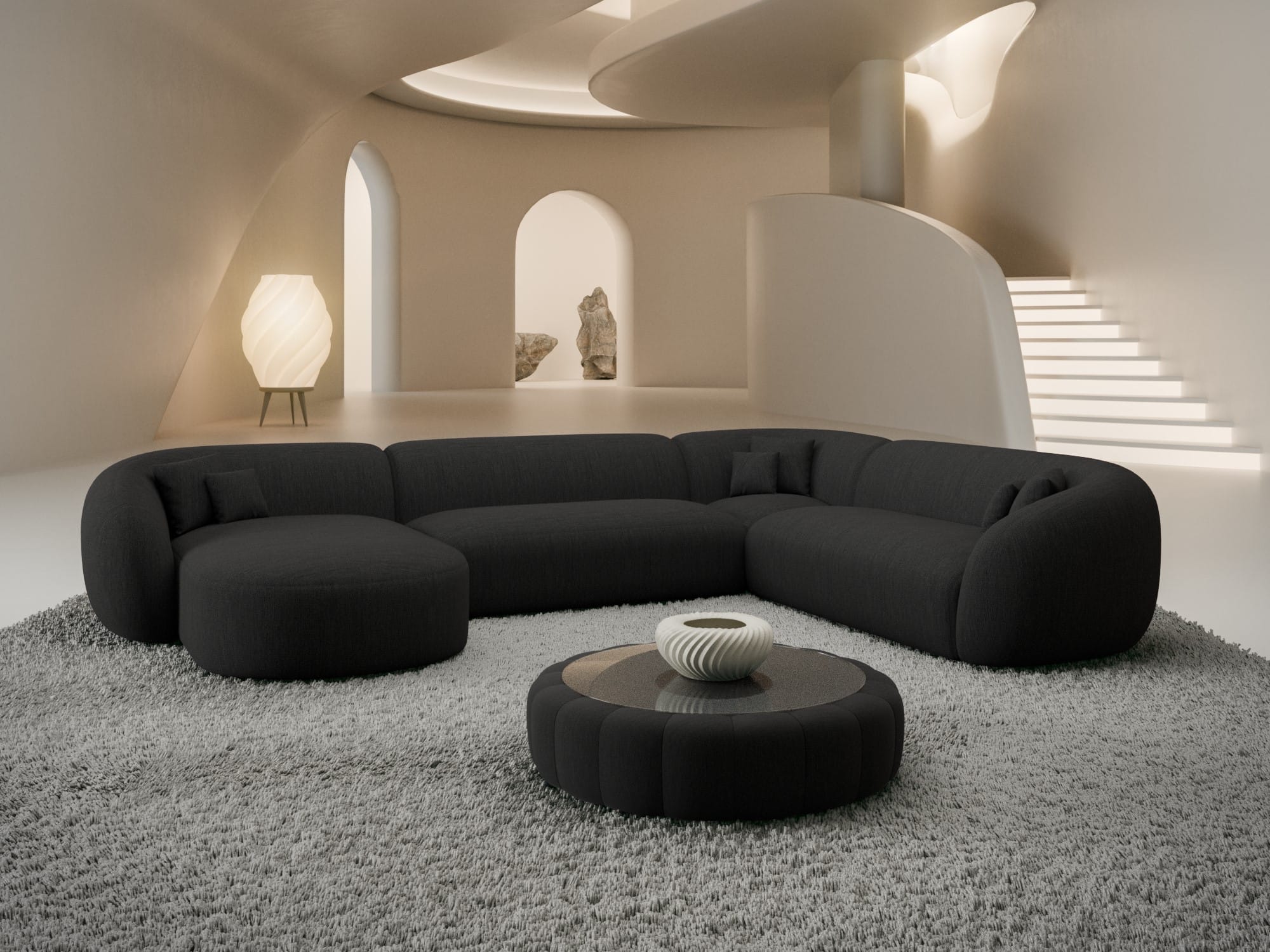 XXL Wohnlandschaft Sorelia U-Form aus Stoff schwarz