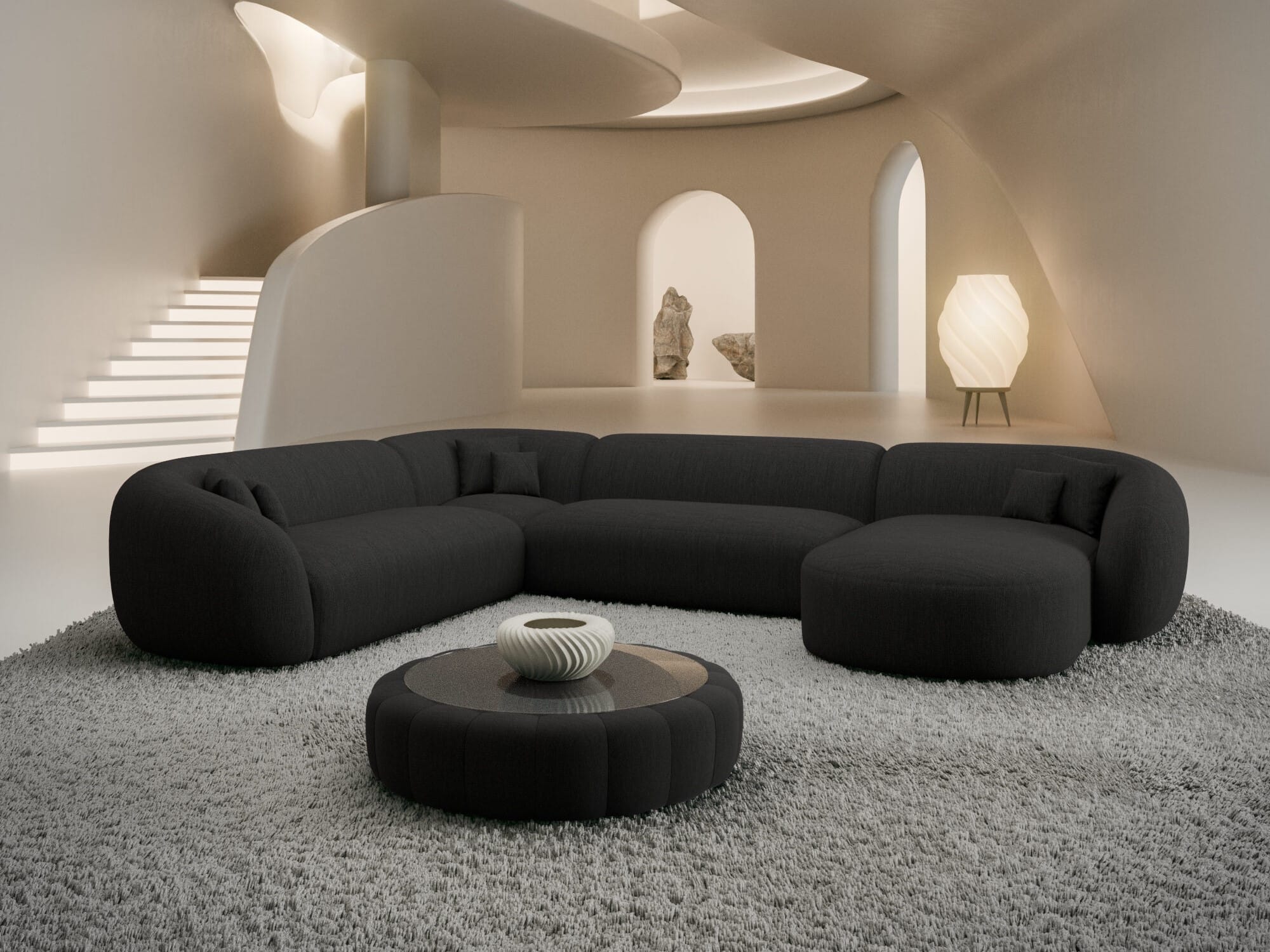 XXL Wohnlandschaft Sorelia U-Form aus Stoff Schwarz
