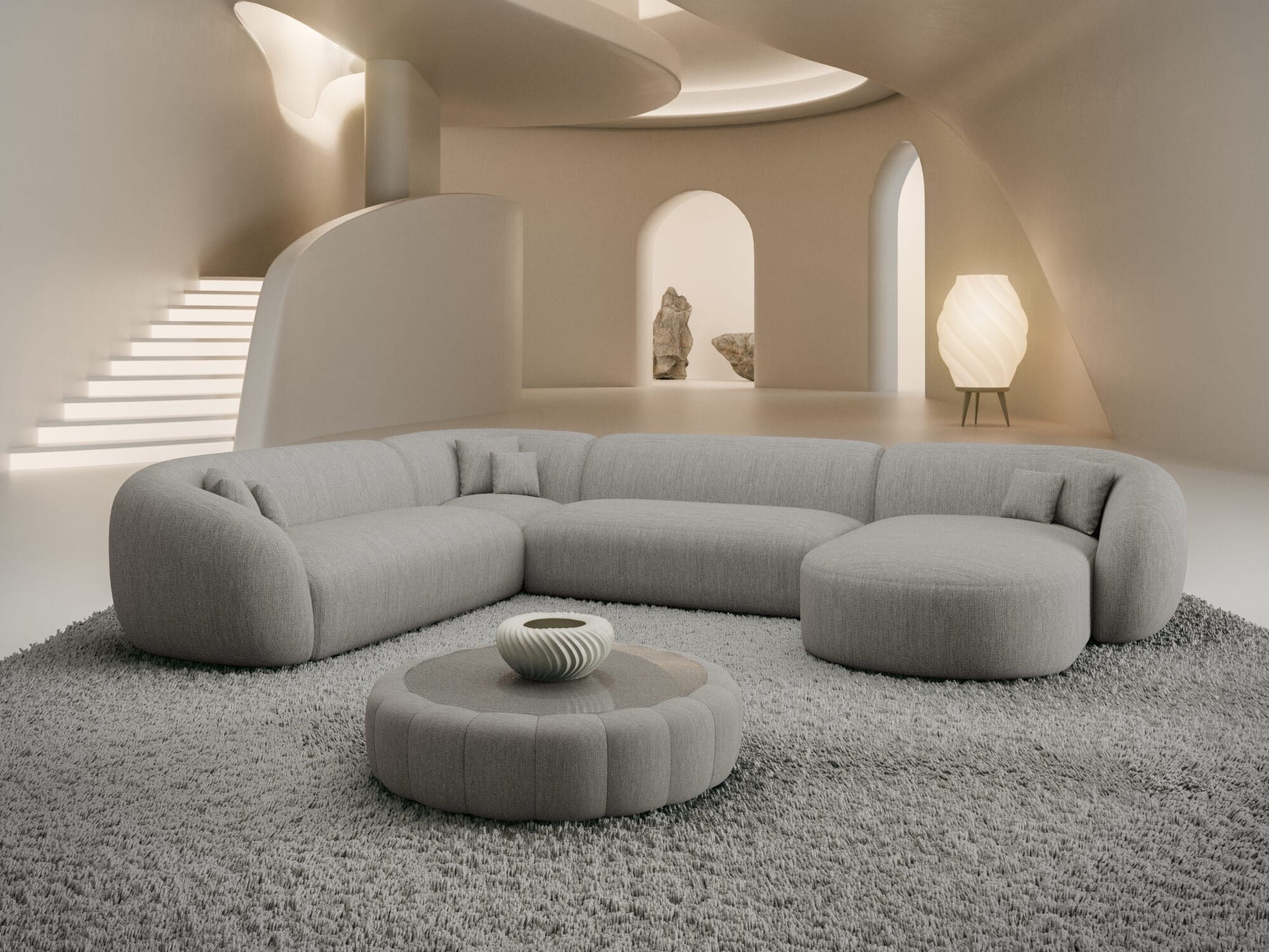 XXL Wohnlandschaft Sorelia U-Form aus Stoff Hellgrau