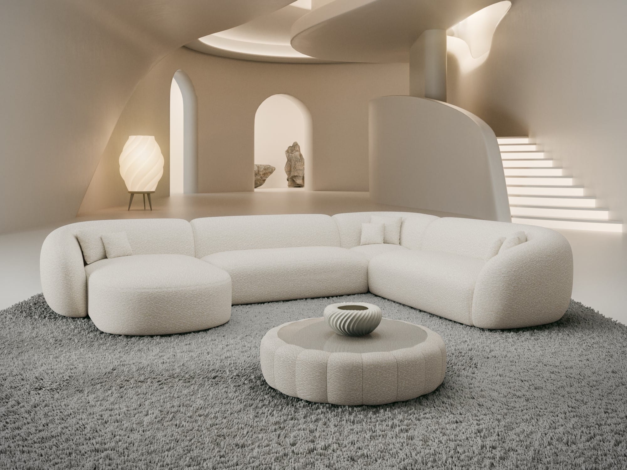 XXL Wohnlandschaft Sorelia U-Form aus Stoff Weiß