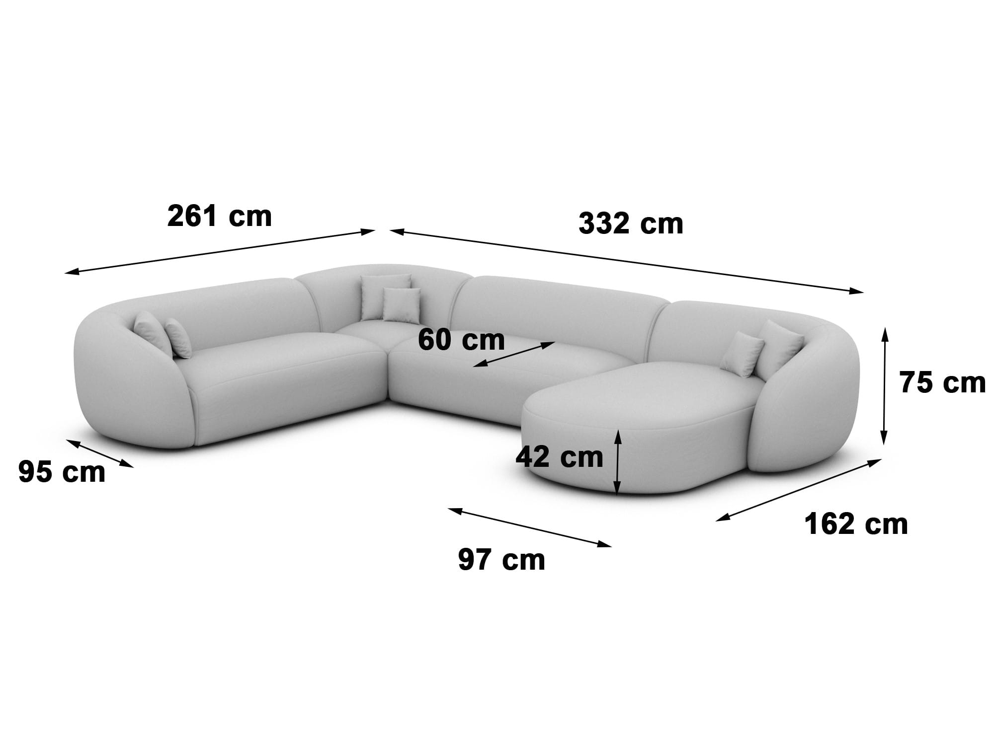 XXL Wohnlandschaft Sorelia U-Form aus Stoff Graphite