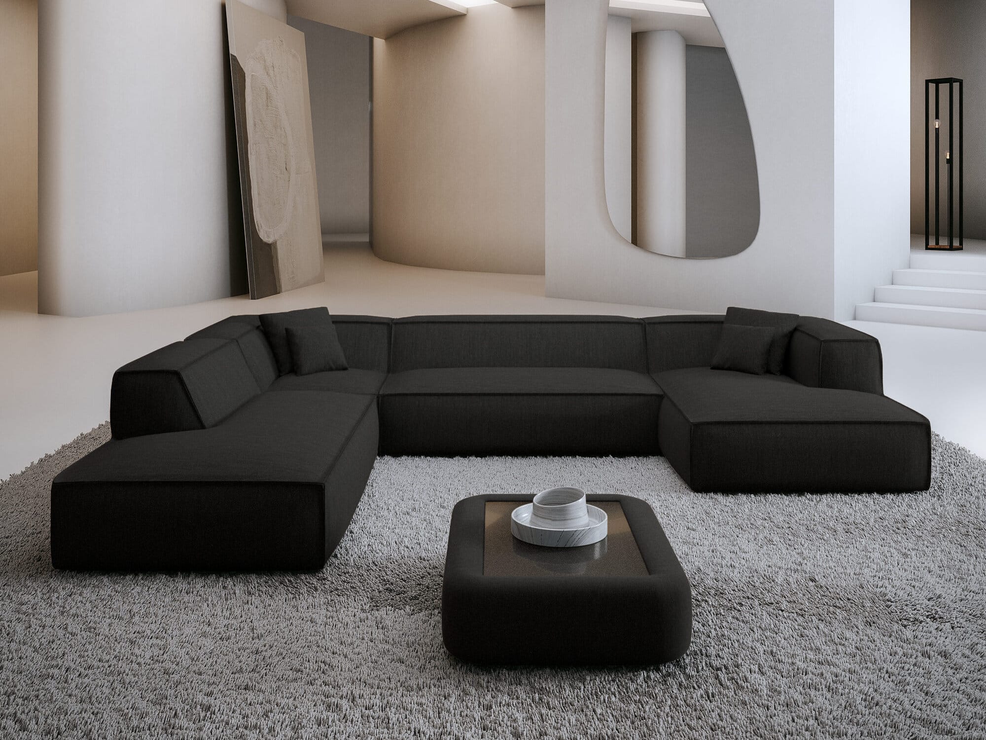 Wohnlandschaft Liranda Lounge U-Form aus Stoff Schwarz