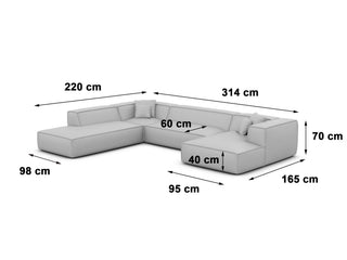 Wohnlandschaft Liranda Lounge U-Form aus Stoff Hellgrau
