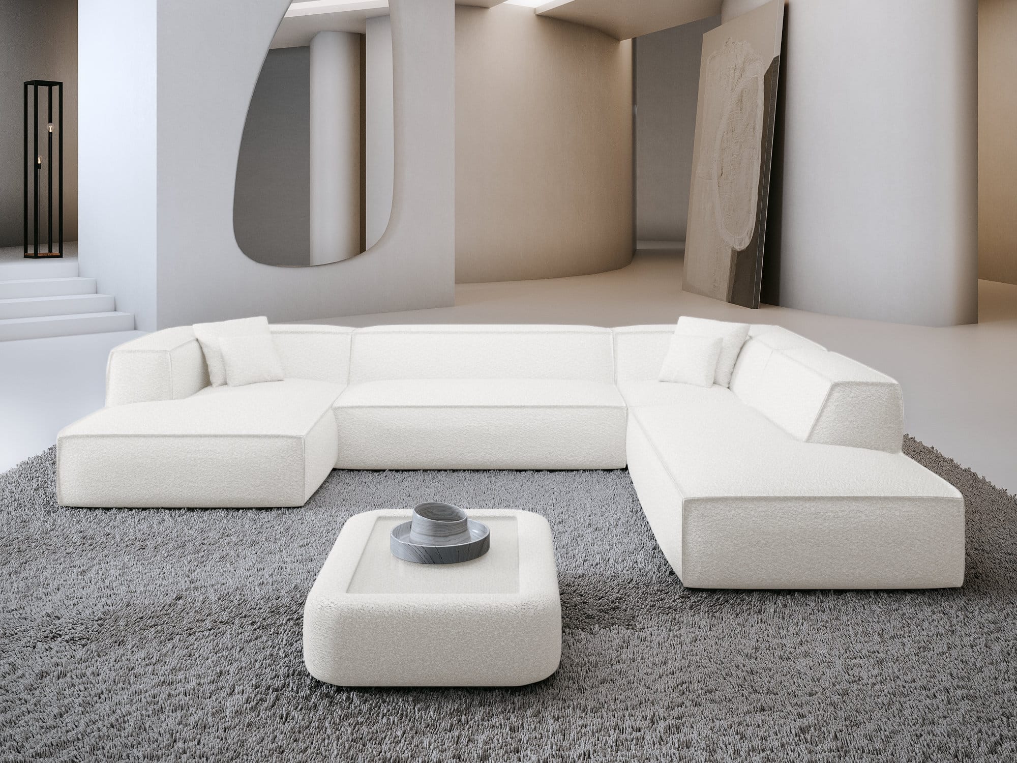 Wohnlandschaft Liranda Lounge U-Form aus Stoff Weiß