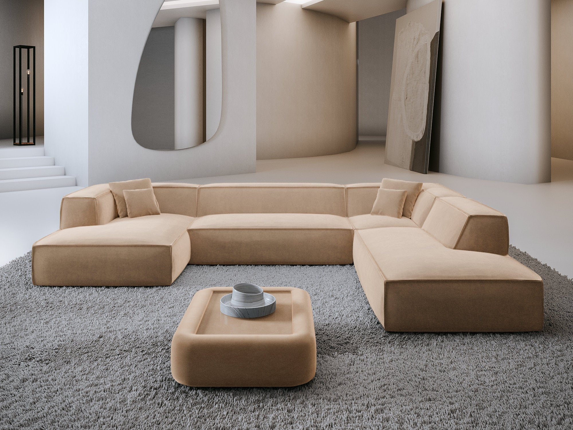Polster Wohnlandschaft Liranda U-Form Lounge Beige