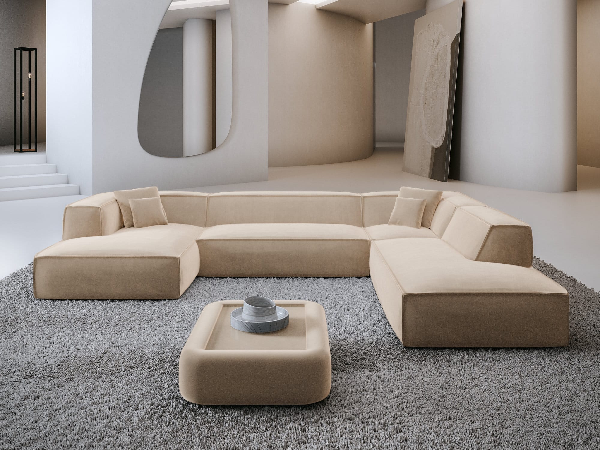 Wohnlandschaft Liranda Lounge U Form aus Stoff creme