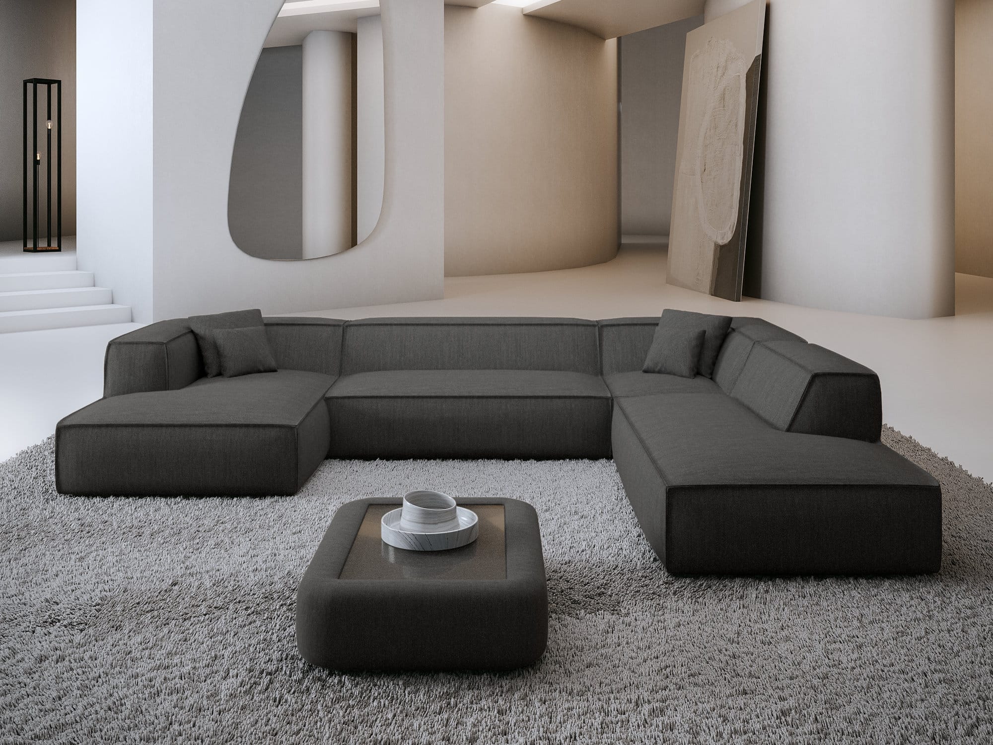 Wohnlandschaft Liranda Lounge U-Form aus Stoff Anthrazit