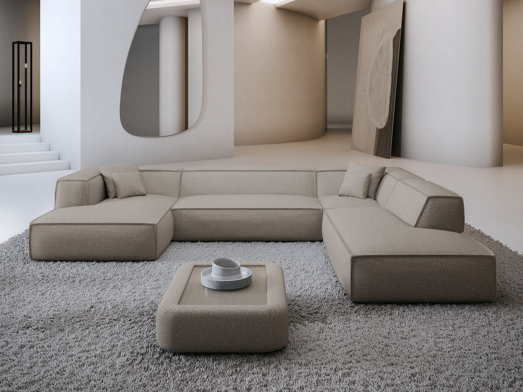 Wohnlandschaft Liranda Lounge U-Form aus Stoff Beige