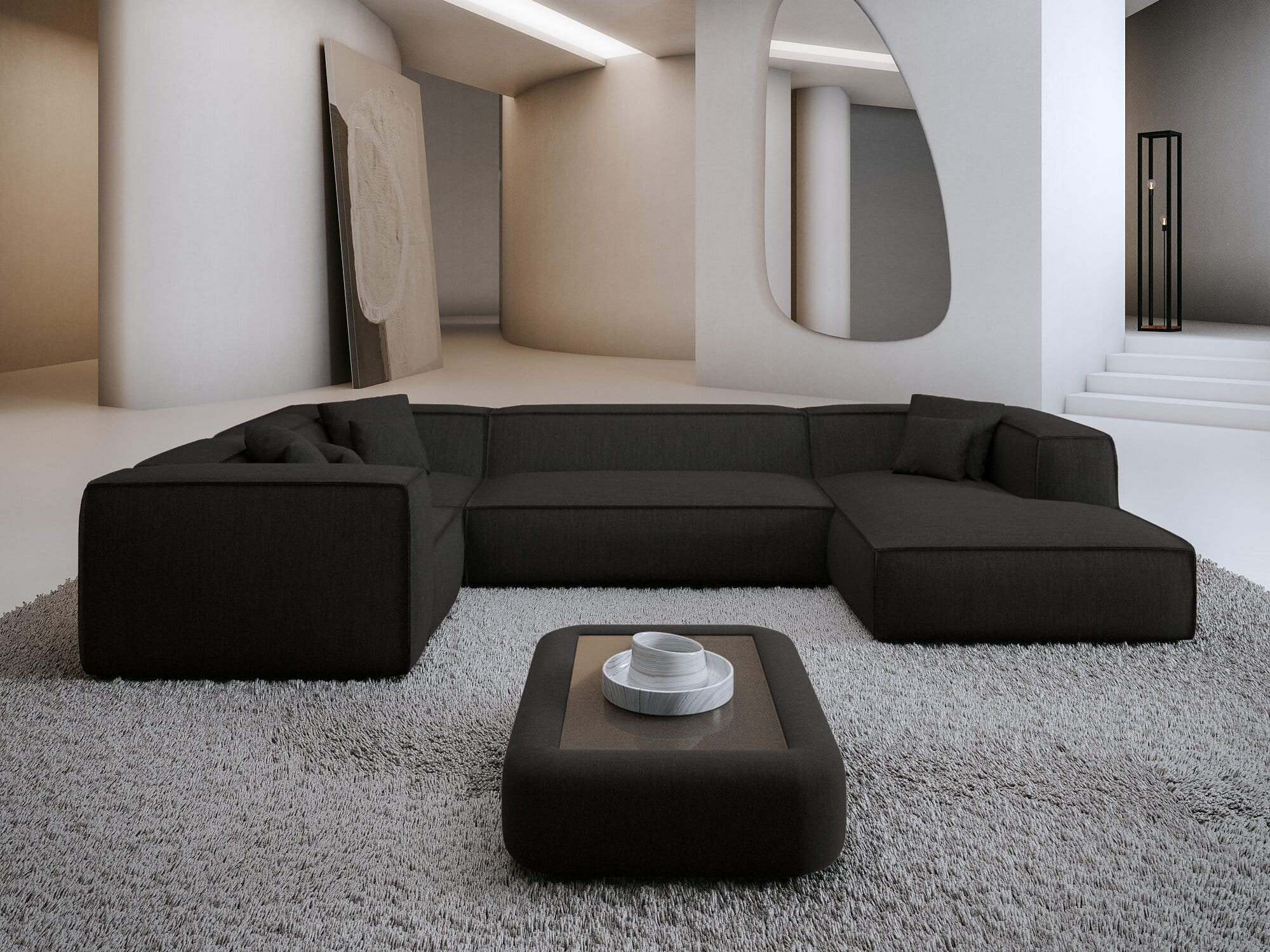 Wohnlandschaft Liranda XL U-Form in Stoff Schwarz