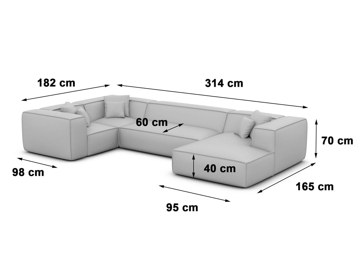 Wohnlandschaft Liranda XL U-Form in Stoff Hellgrau