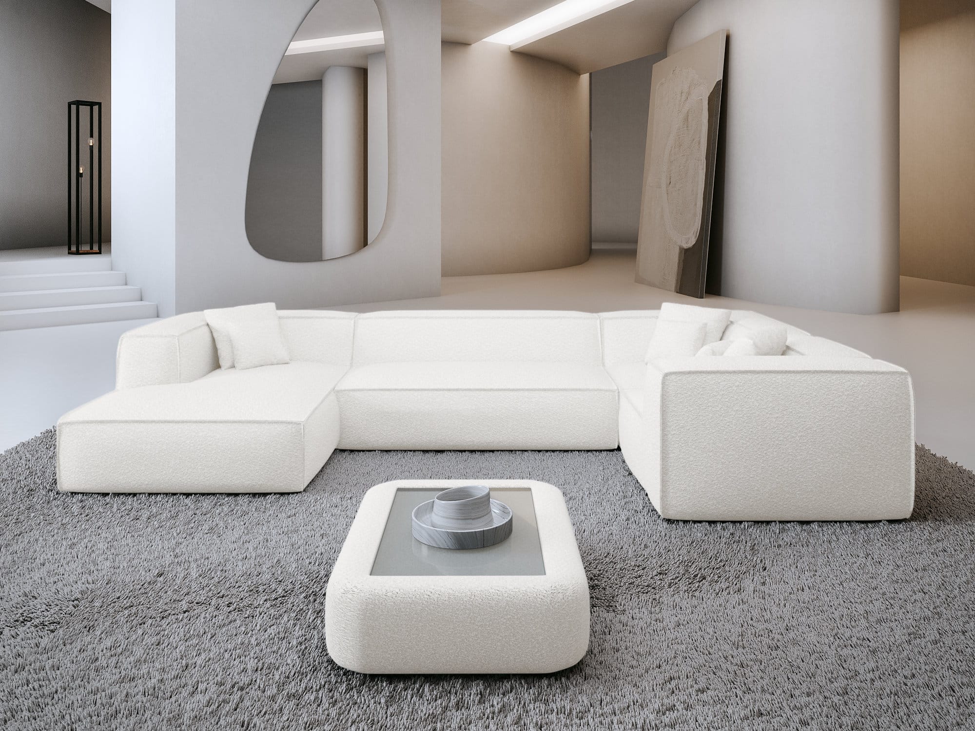 Wohnlandschaft Liranda XL U-Form in Stoff weiß