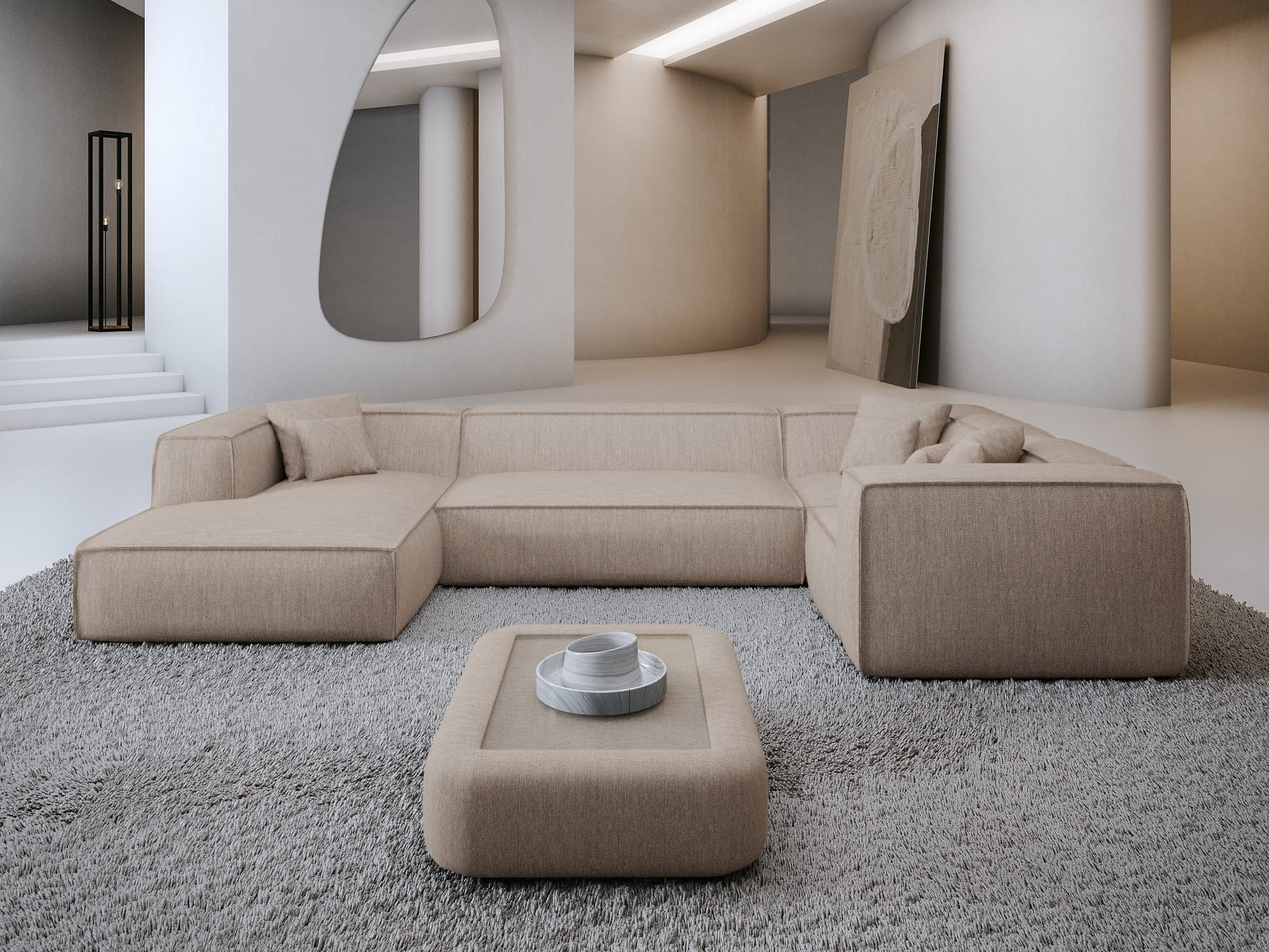 Wohnlandschaft Liranda XL U-Form in Stoff Beige