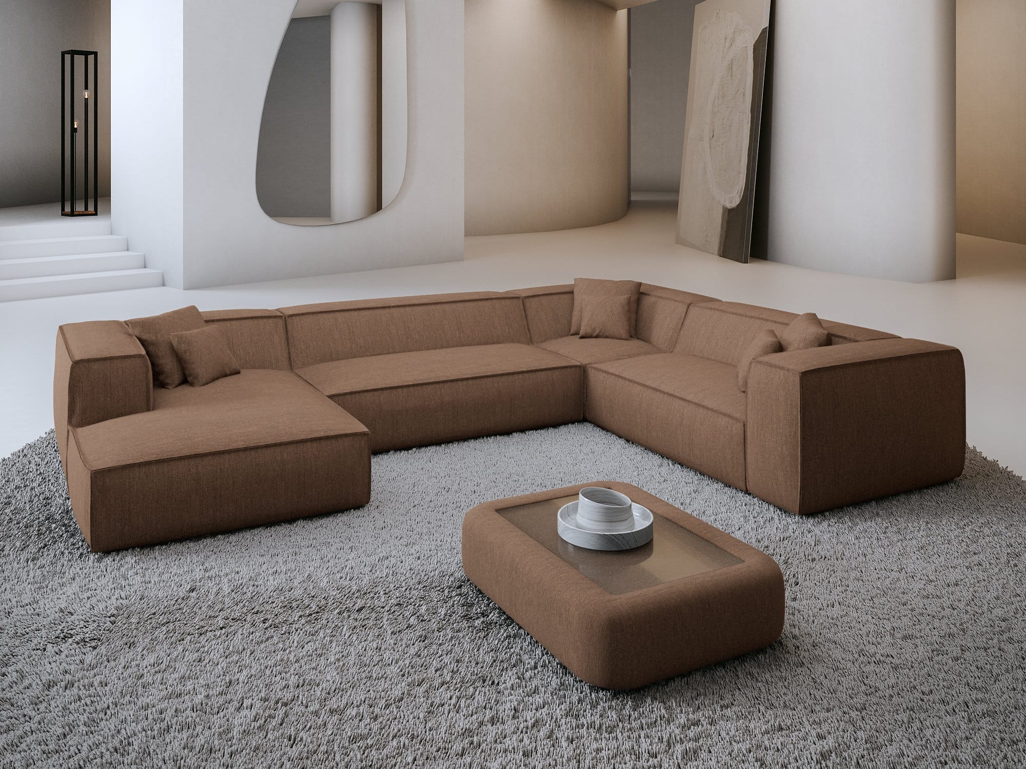 Wohnlandschaft Liranda XXL U-Form in Stoff Braun