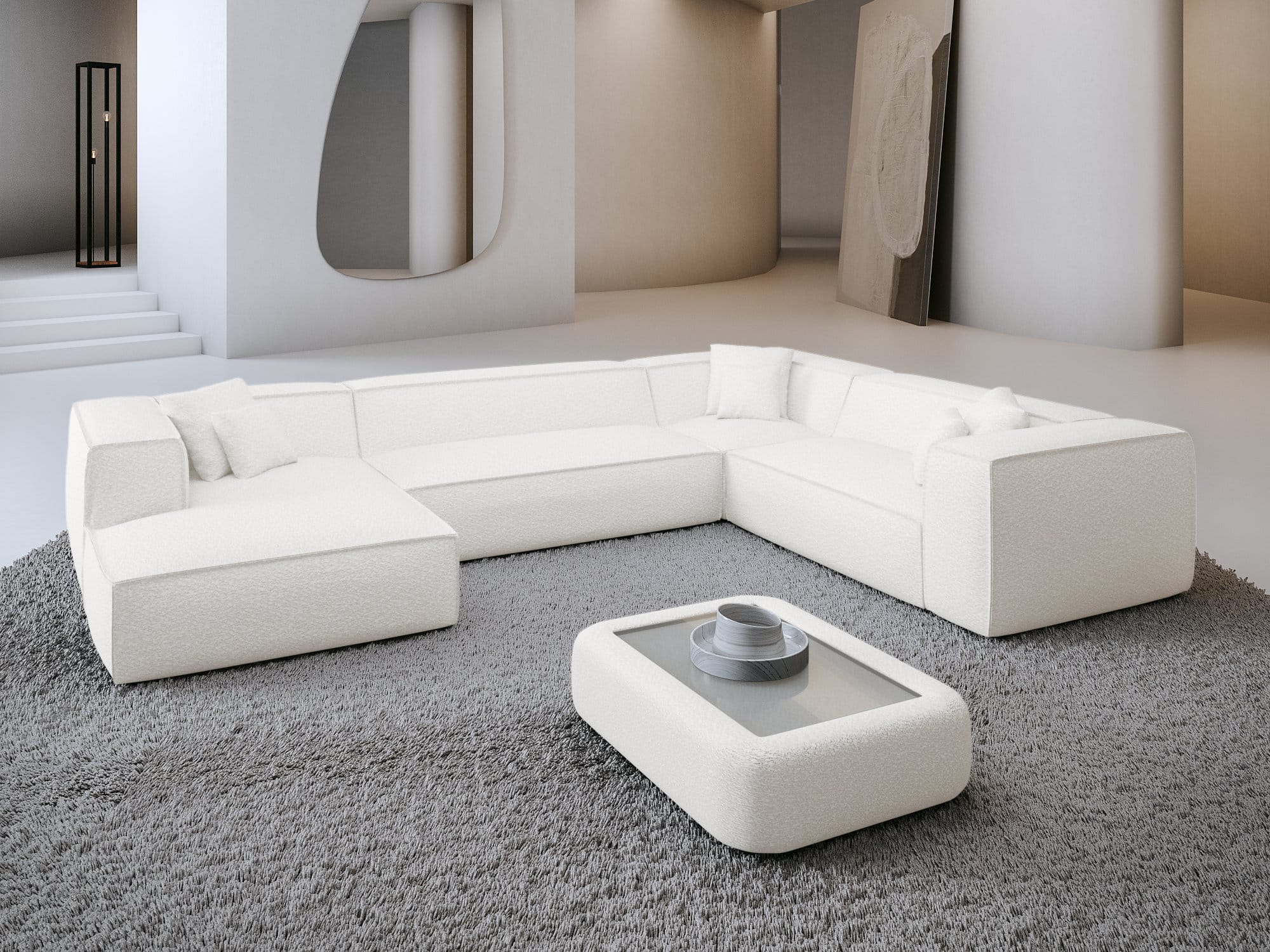 Wohnlandschaft Liranda XXL U-Form in Stoff Weiß