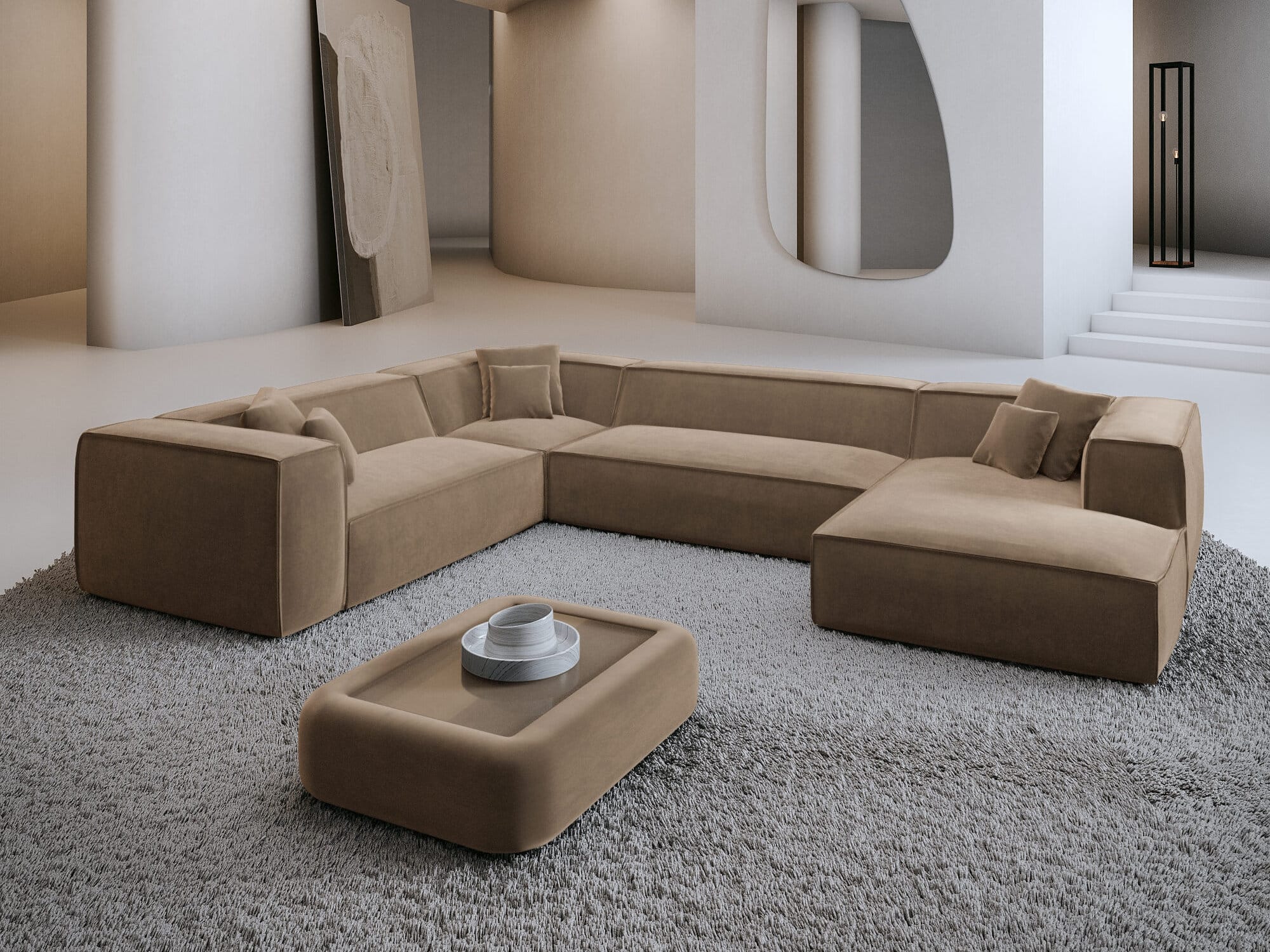 Wohnlandschaft Liranda XXL in Stoff braun