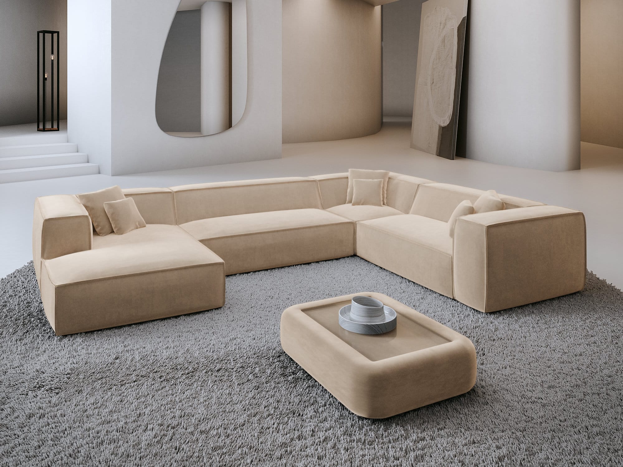 Wohnlandschaft Liranda XXL U-Form in Stoff creme