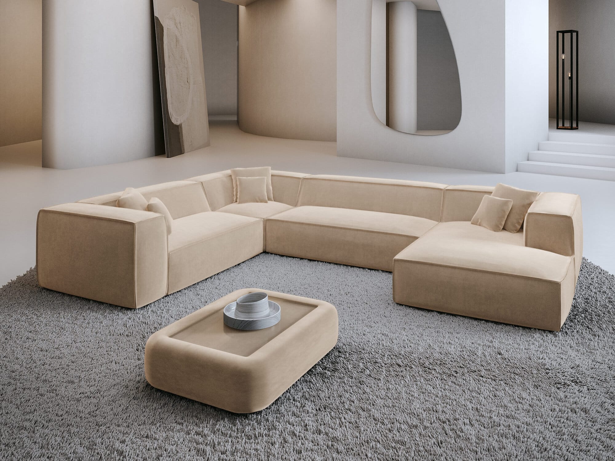 Wohnlandschaft Liranda XXL U-Form in Stoff Creme