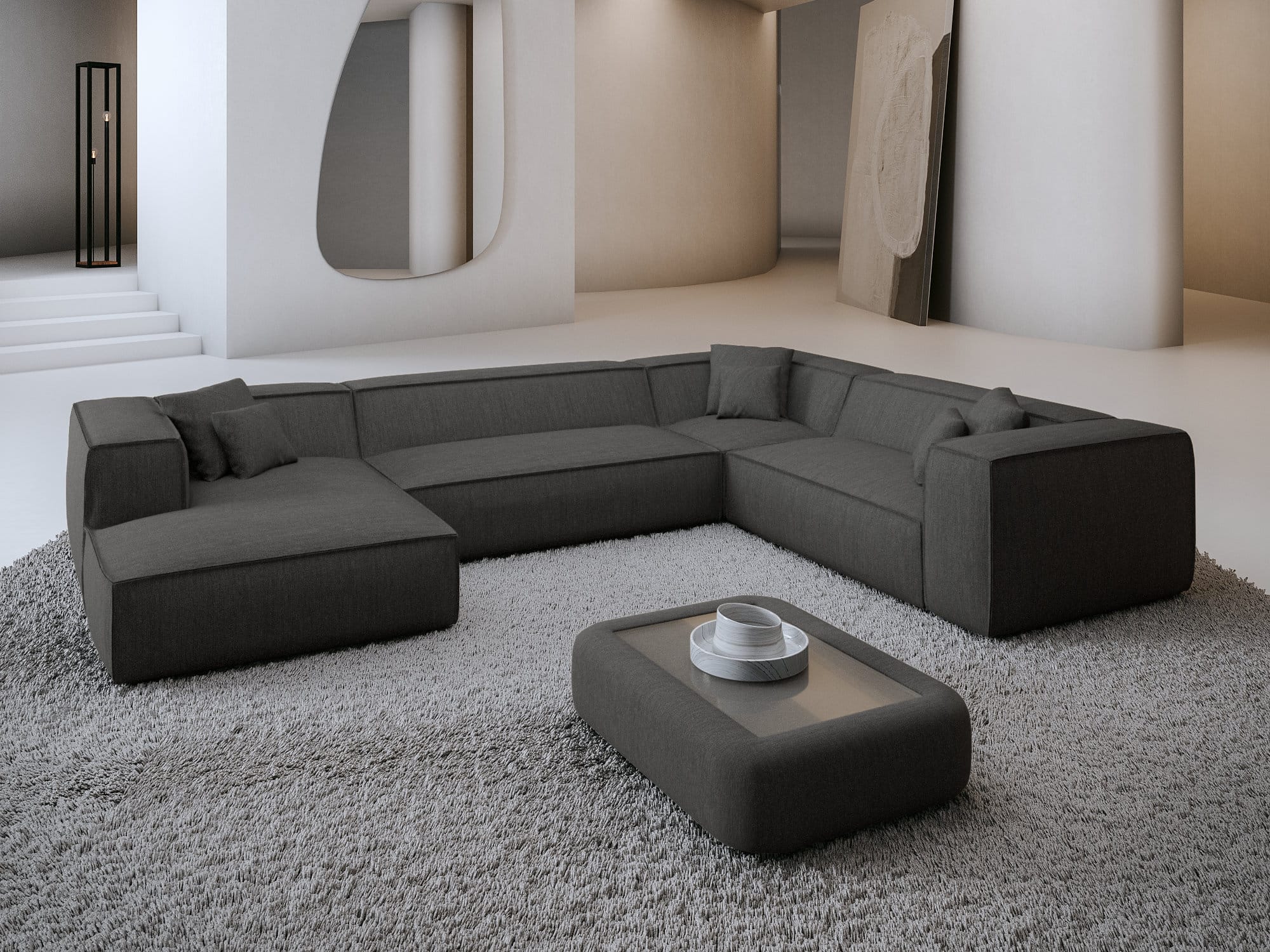 Wohnlandschaft Liranda XXL U-Form in Stoff Anthrazit