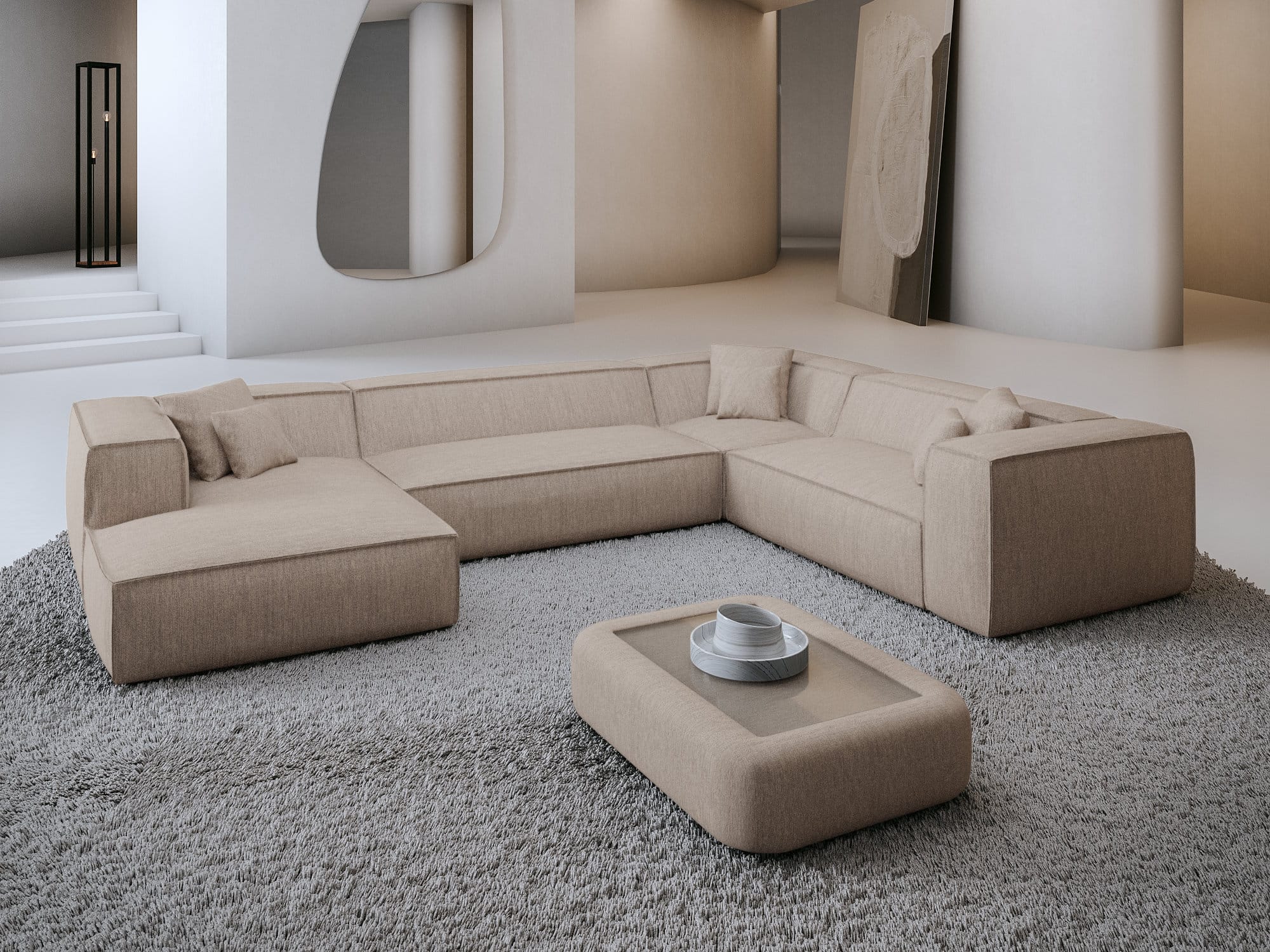 Wohnlandschaft Liranda XXL U-Form in Stoff Beige
