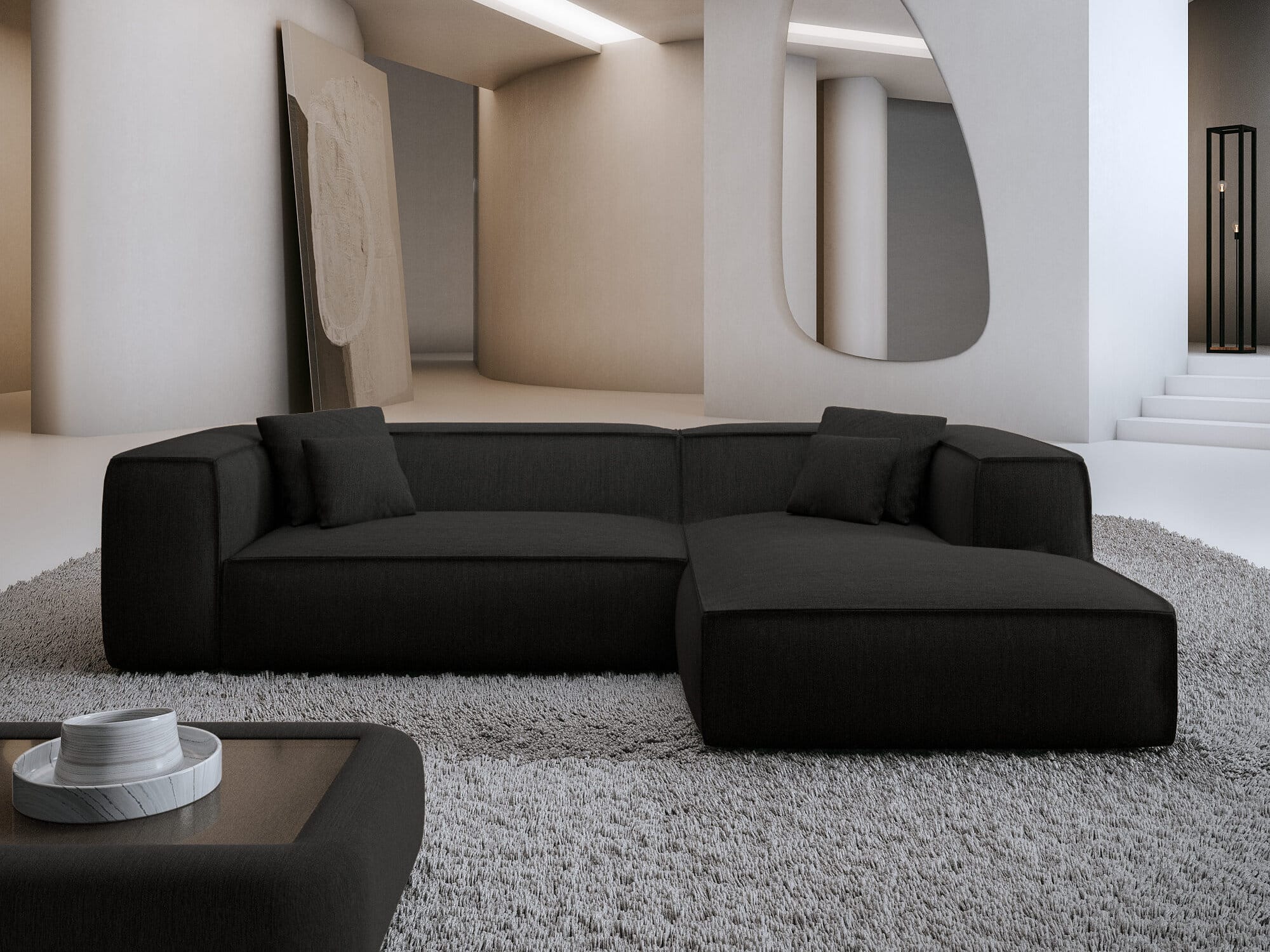 Ecksofa Liranda L-Form aus Stoff Schwarz