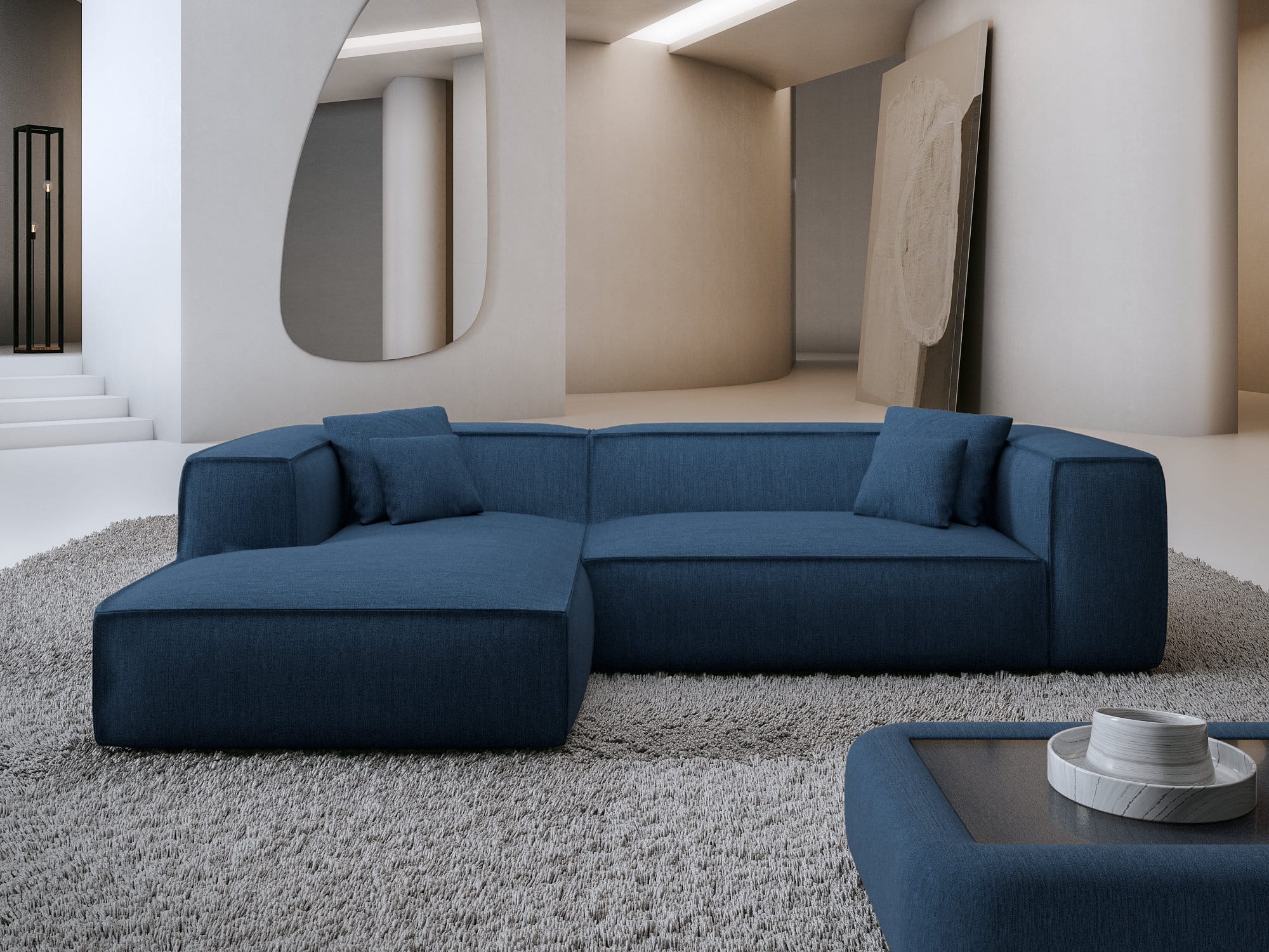 Ecksofa Liranda L Form aus Stoff dunkelblau