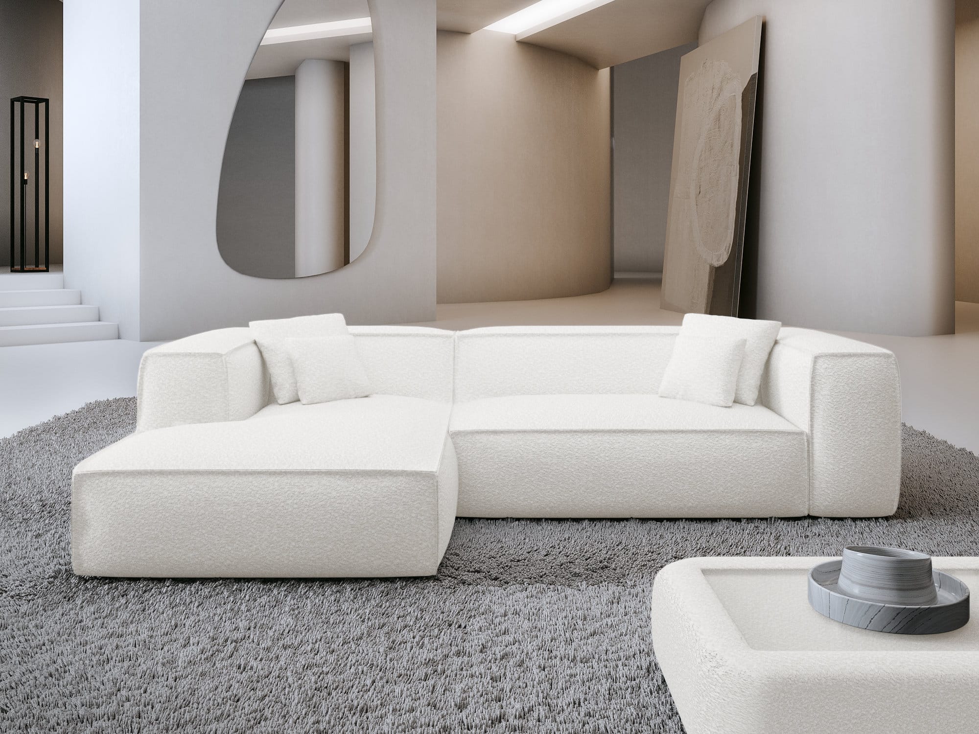 Ecksofa Liranda L-Form aus Stoff Weiß