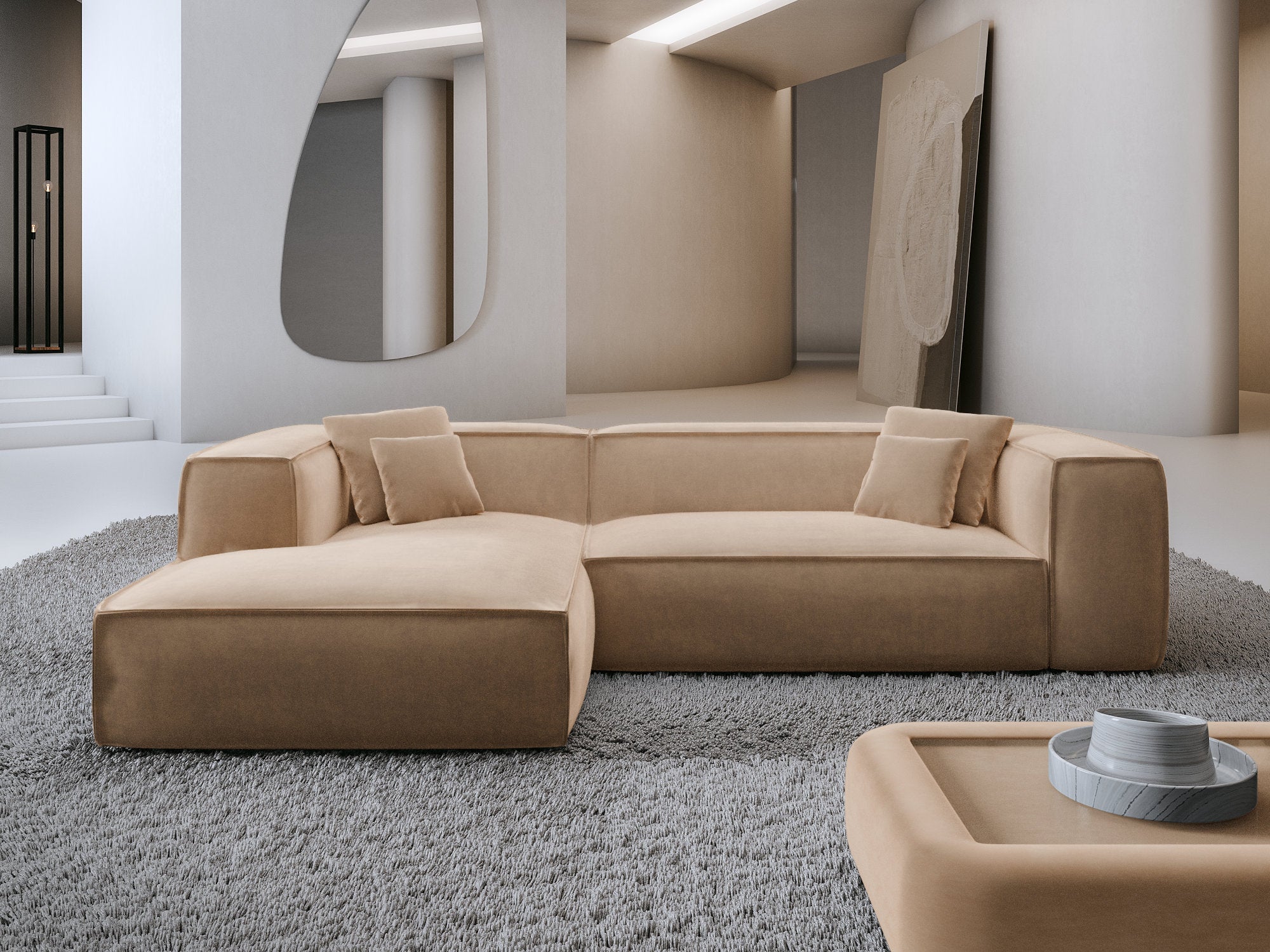 Polster Ecksofa Liranda L-Form kurz Beige