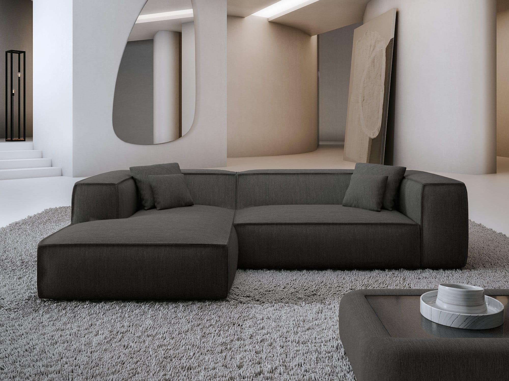 Ecksofa Liranda L-Form aus Stoff Anthrazit