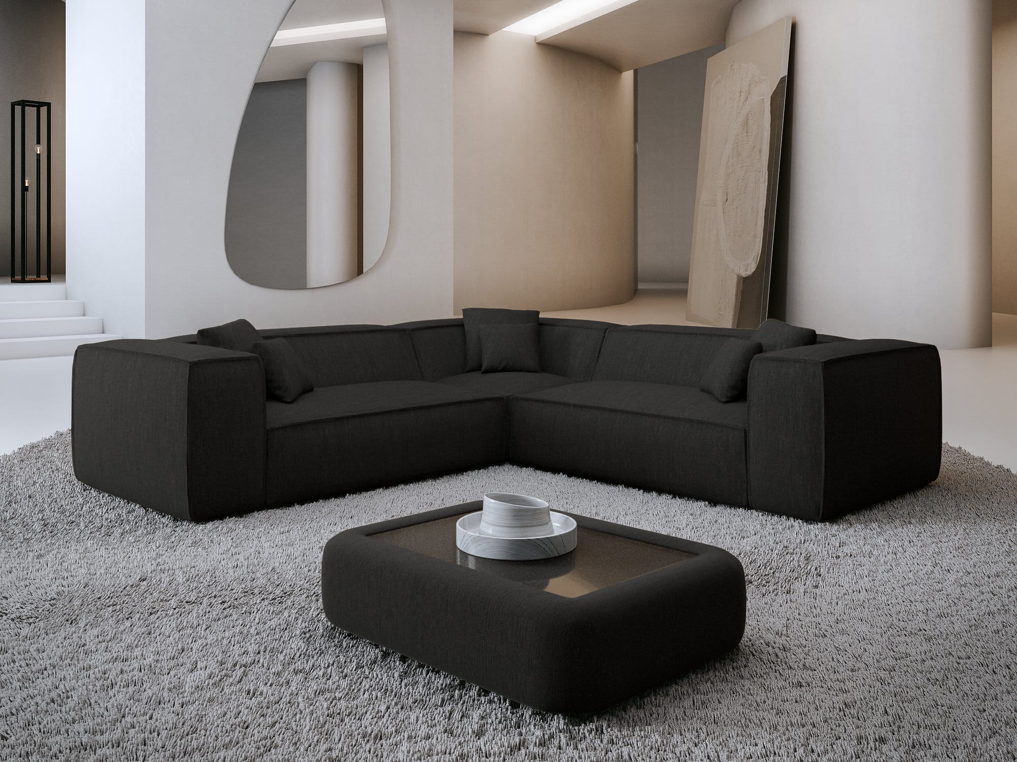 Stoff Ecksofa Liranda L Form schwarz