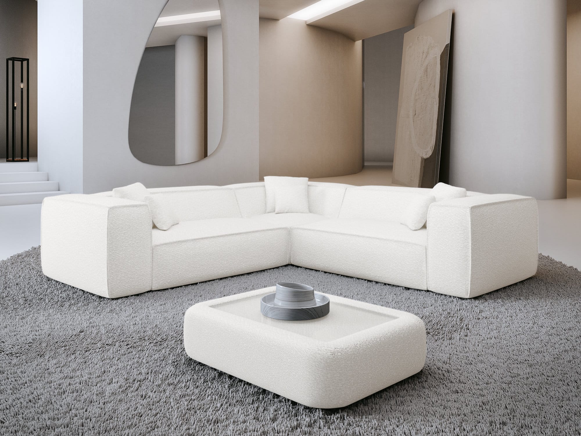 Stoff Ecksofa Liranda L-Form Weiß