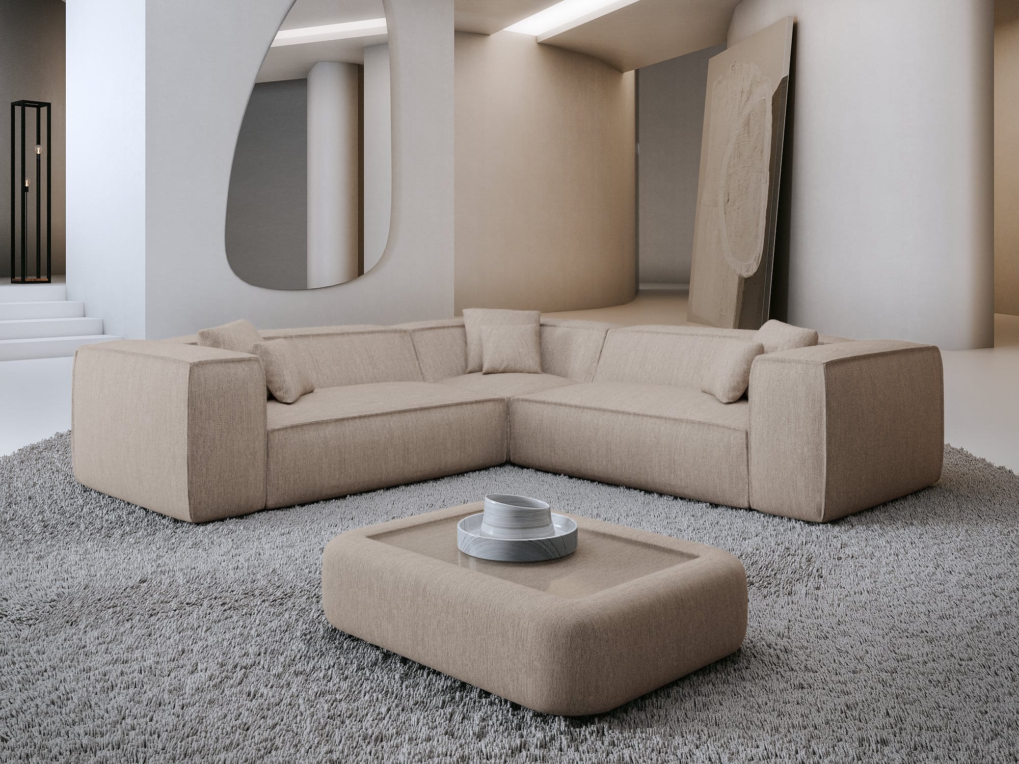 Stoff Ecksofa Liranda L Form beige