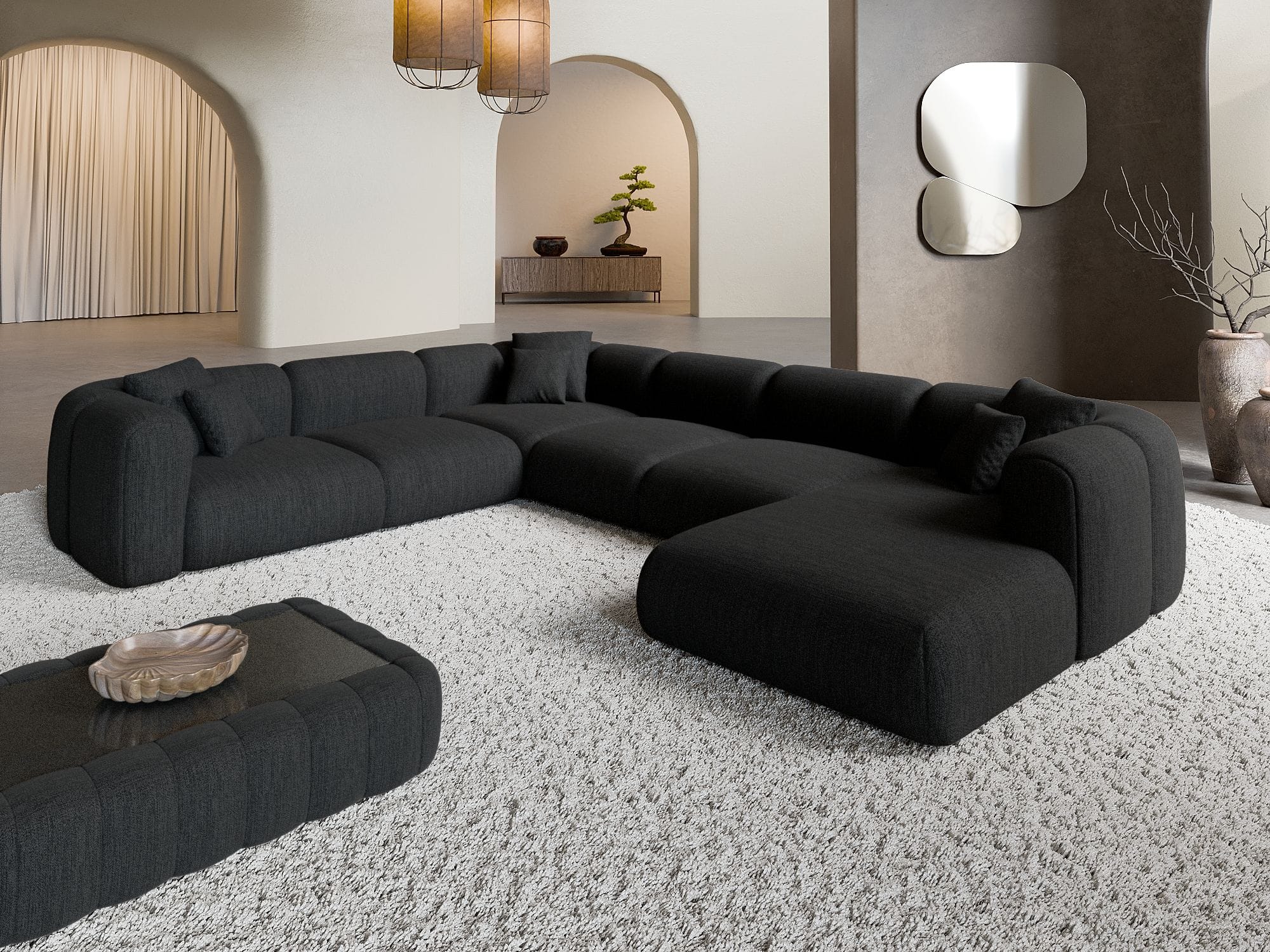 XXL Stoff Wohnlandschaft Venturia U-Form Schwarz