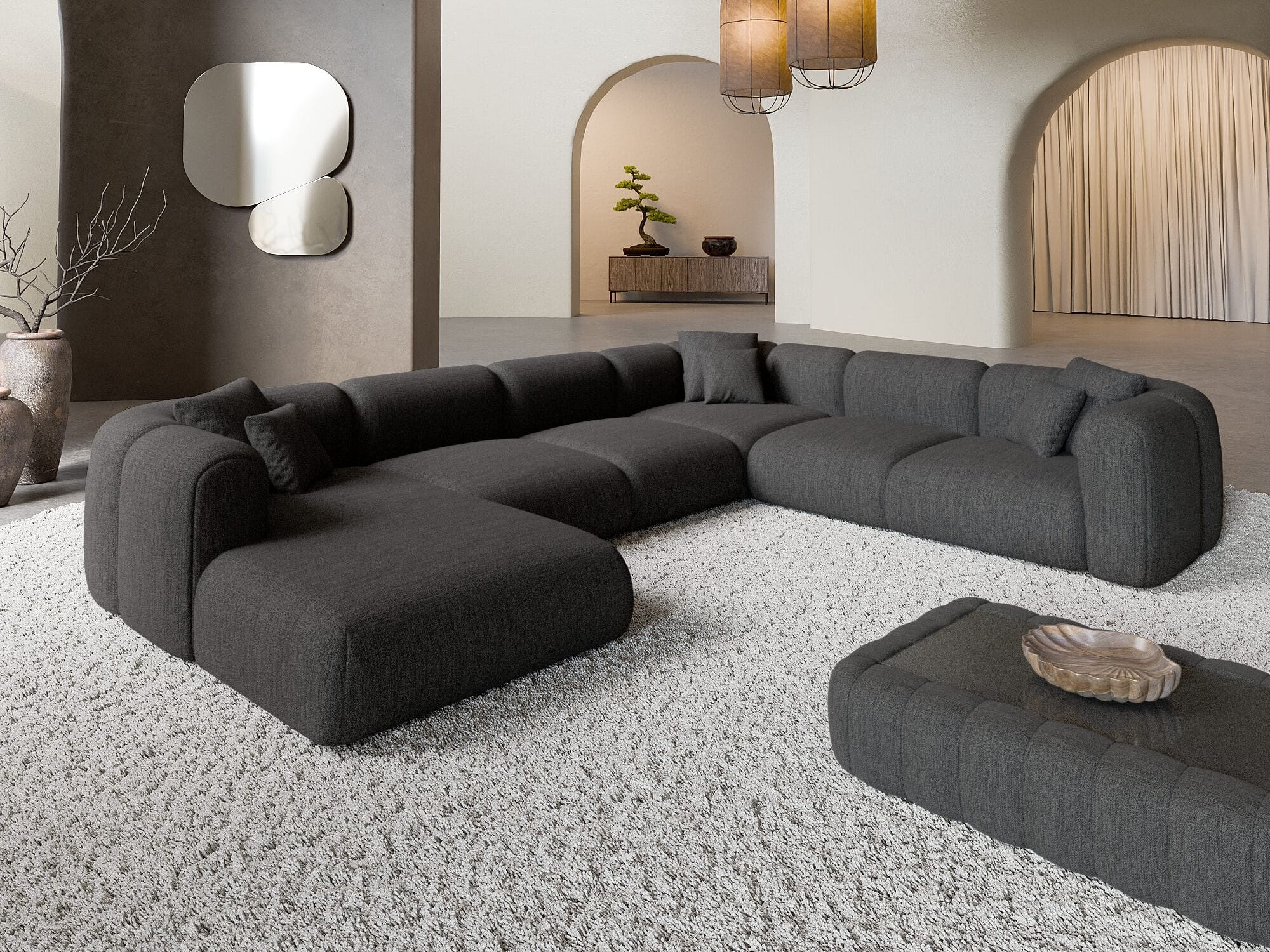 XXL Stoff Wohnlandschaft Venturia U-Form Anthrazit